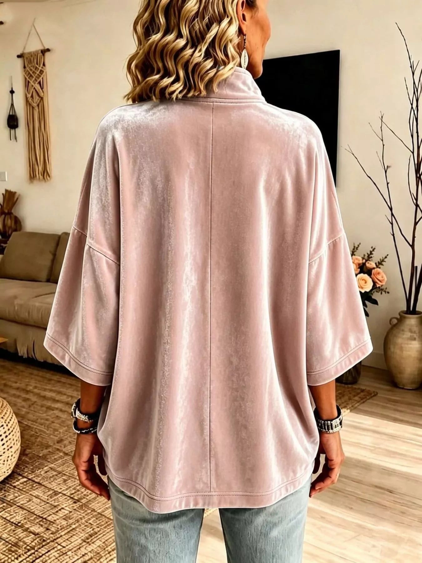 Full Size Velvet Quarter-Zip Sweatshirt Plus Size