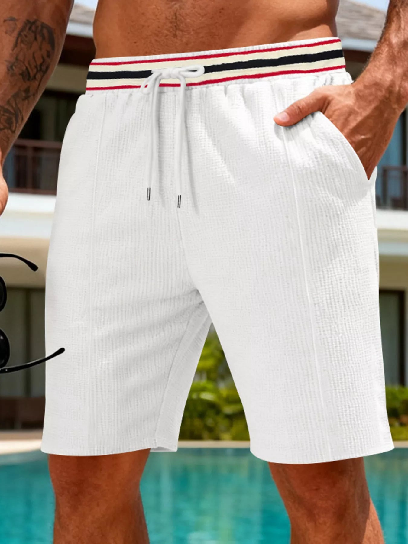 Men's Full Size Casual Textured Drawstring Shorts Plus Size