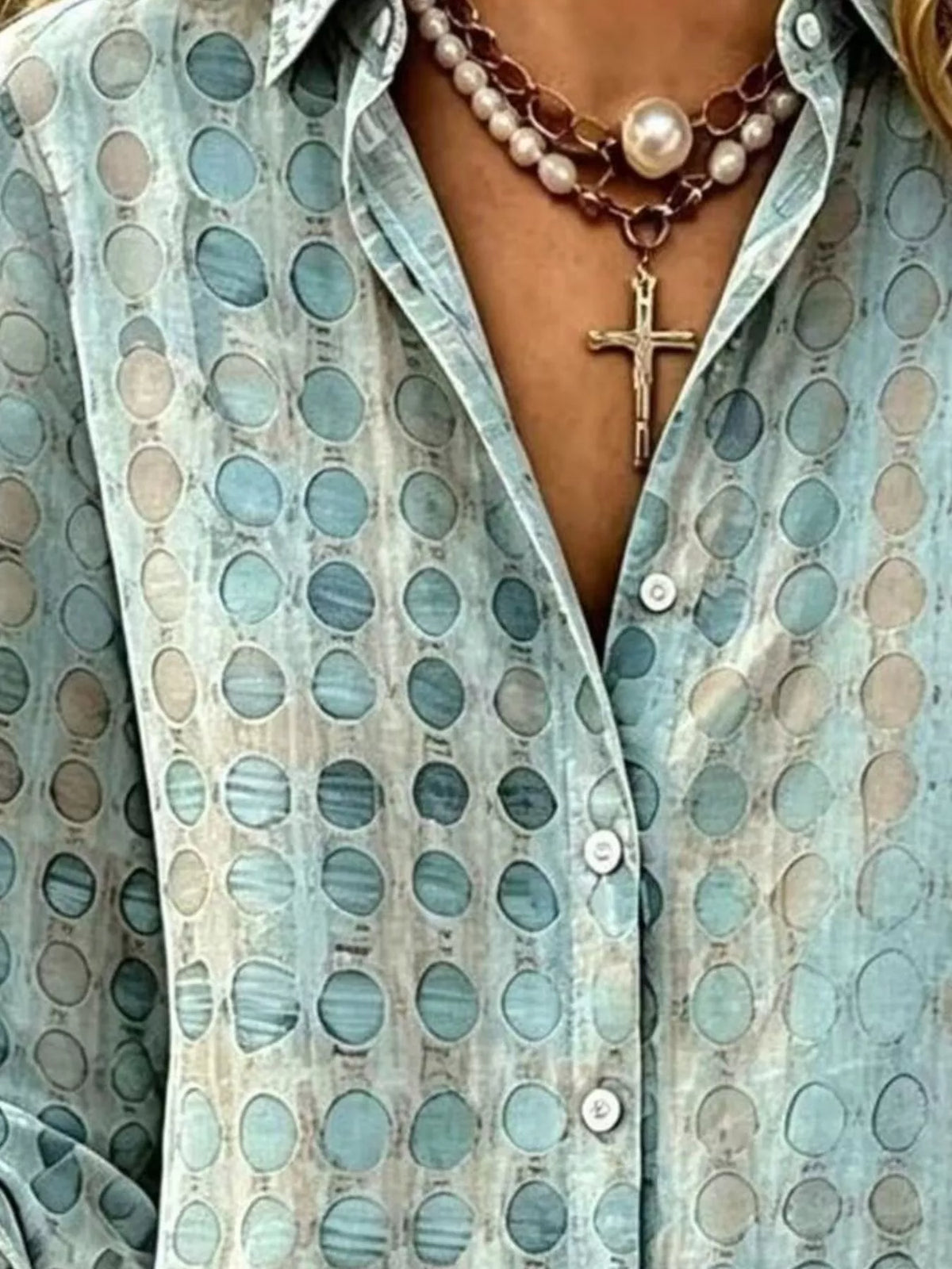 Full Size Circle Pattern Long Sleeve Shirt Plus Size
