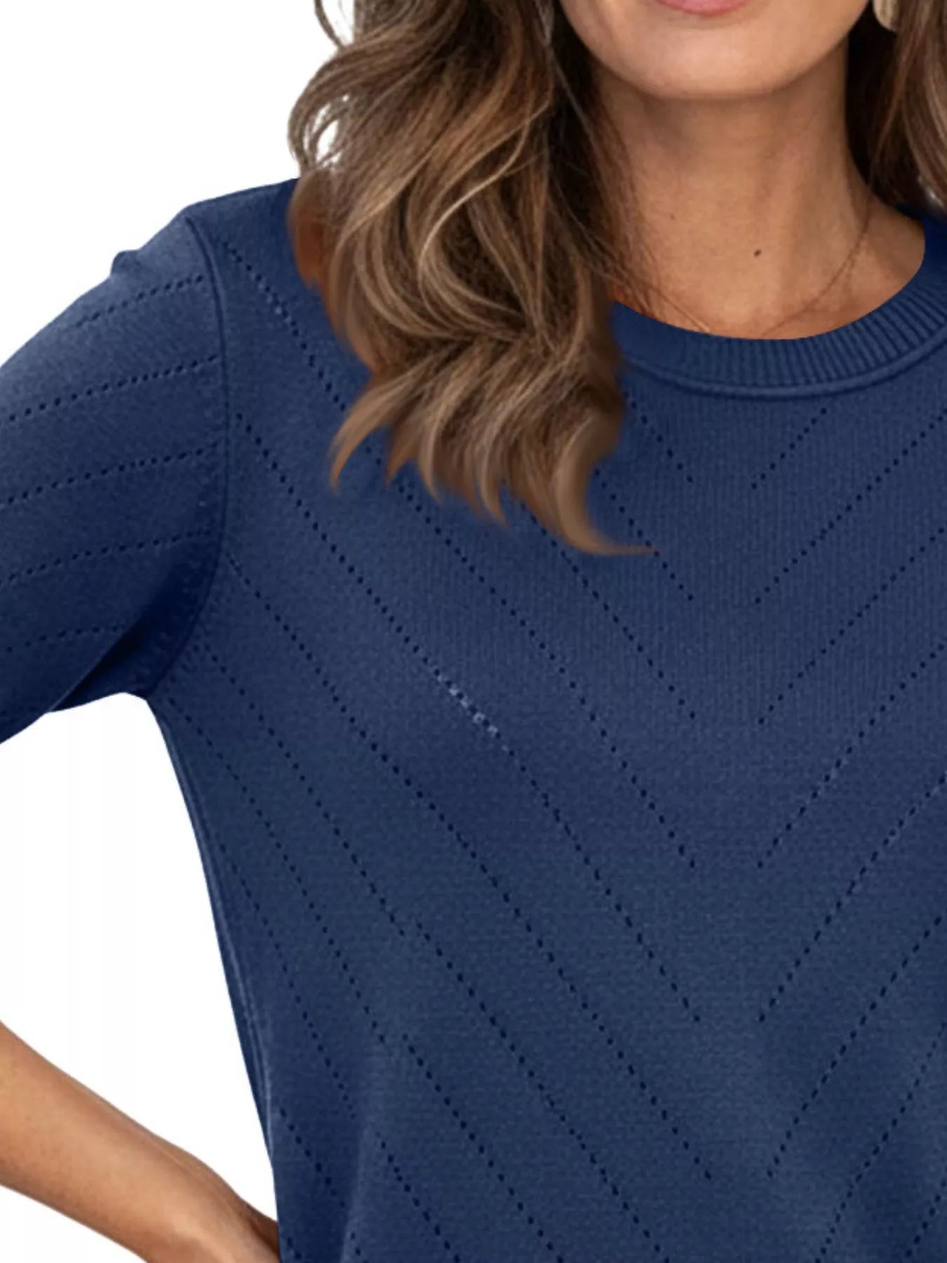 Openwork Round Neck Sweater