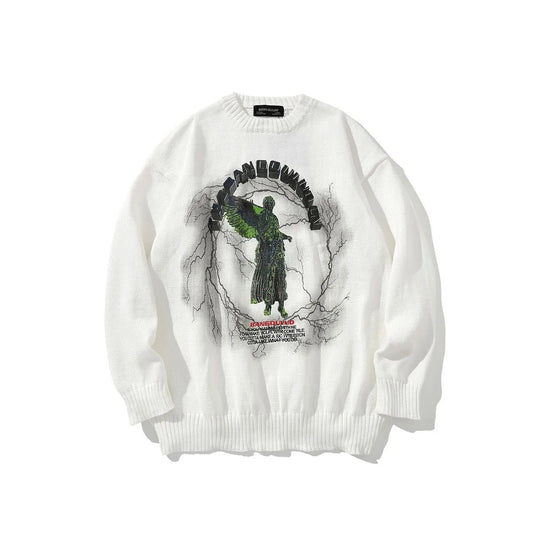 Men's Gothic Angel Wings Embroidered Knit Sweater