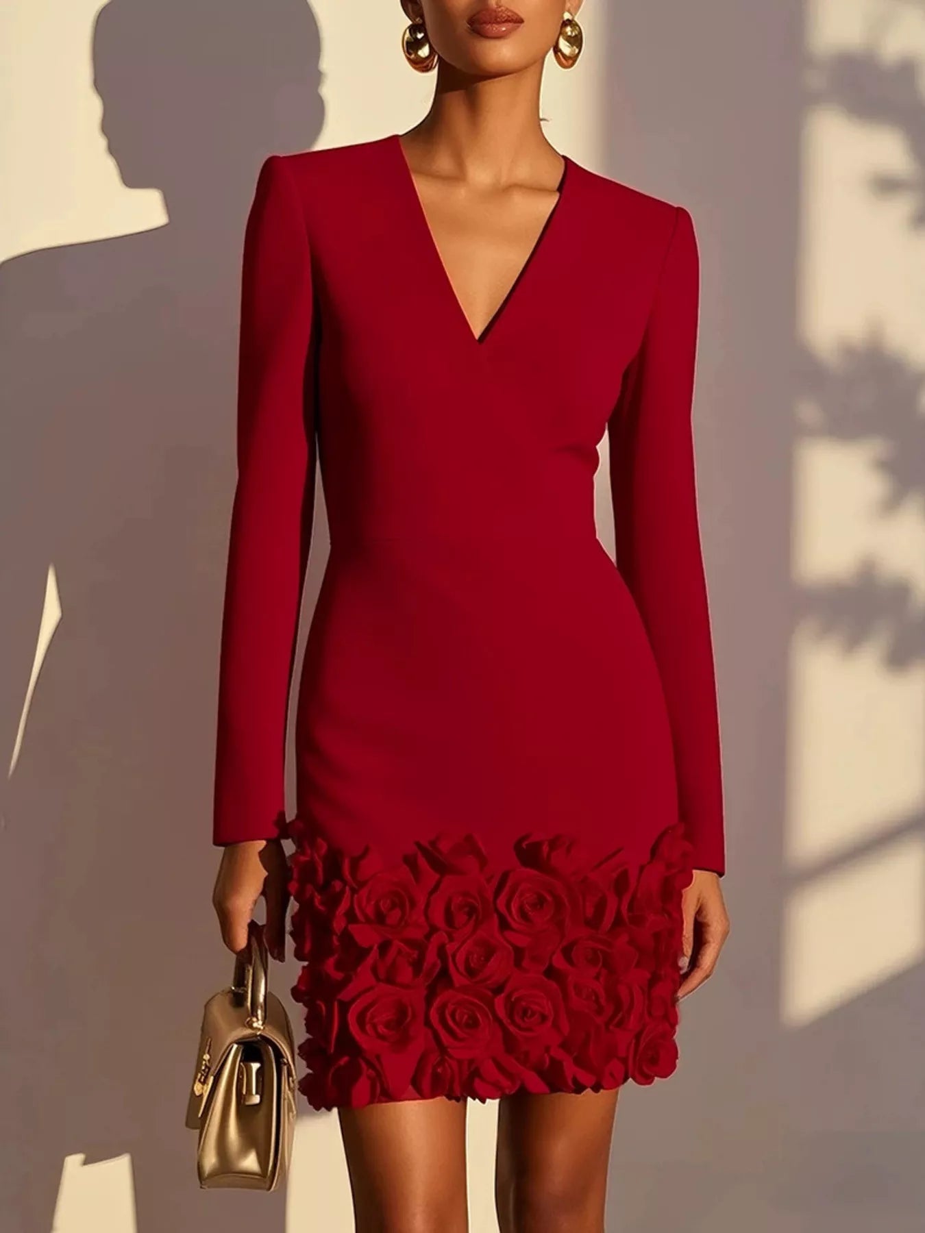 V-Neck Dress with Rose Embellishment