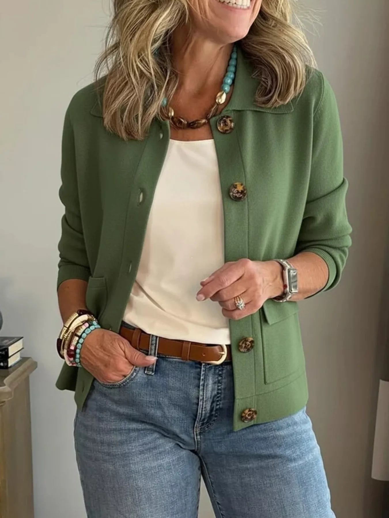 Full Size Long Sleeve Button-Down Outerwear Plus Size