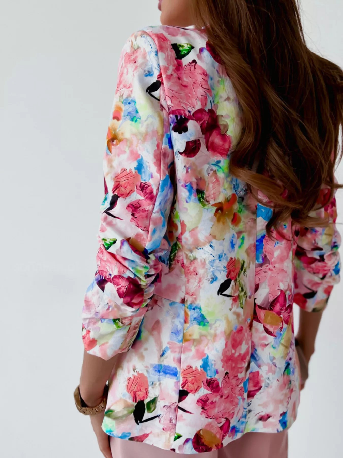 Vibrant Floral Print Open Front Blazer