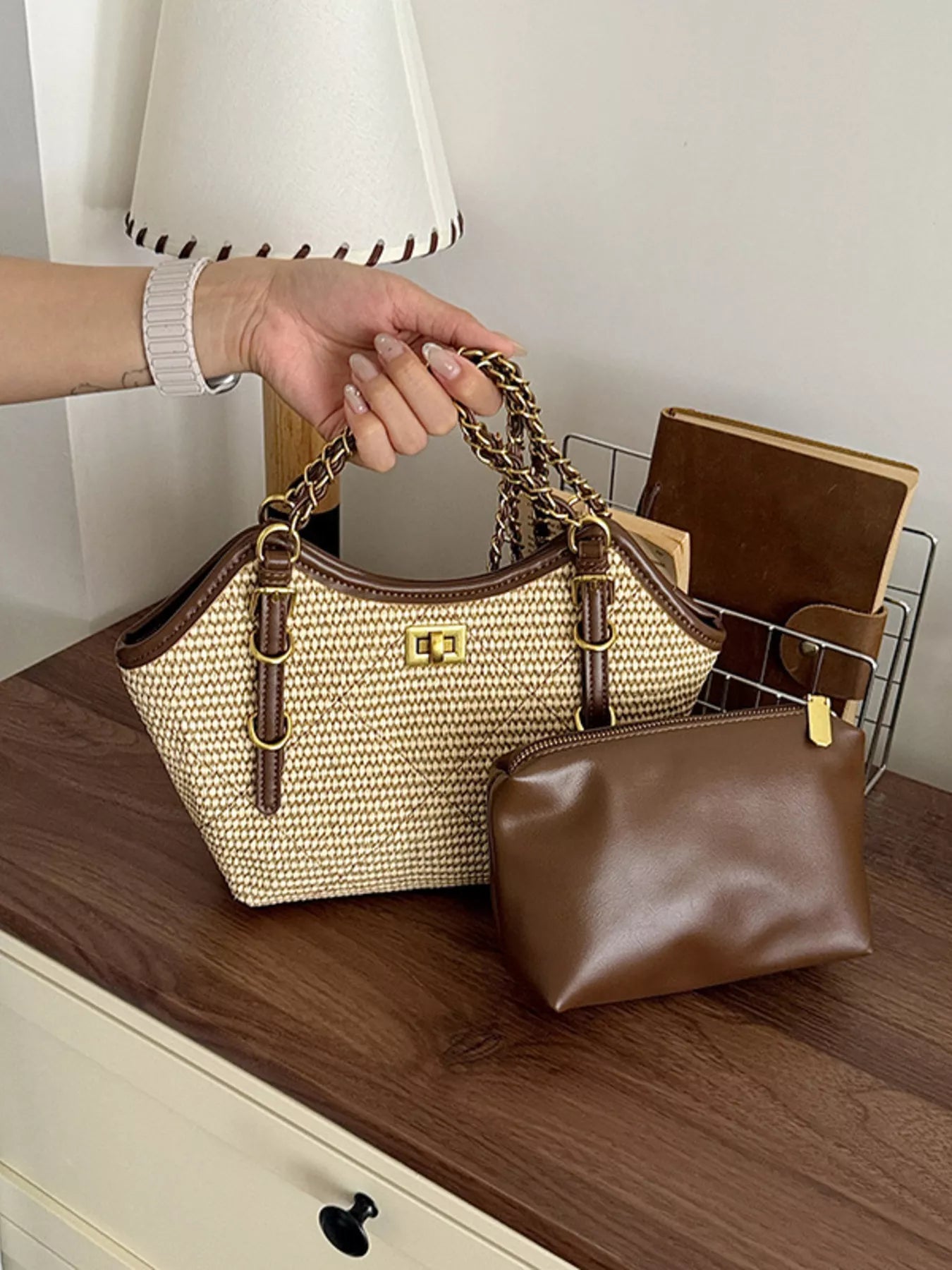 Vintage Woven Straw Crossbody Bag