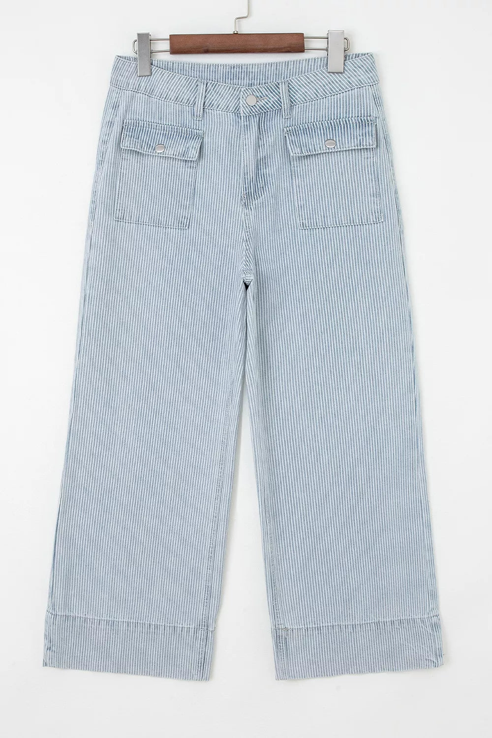 Striped Wide-Leg Cropped Jeans