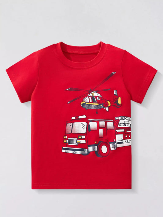 Children's Fire Truck & Helicopter Graphic Short Sleeve T-Shirt