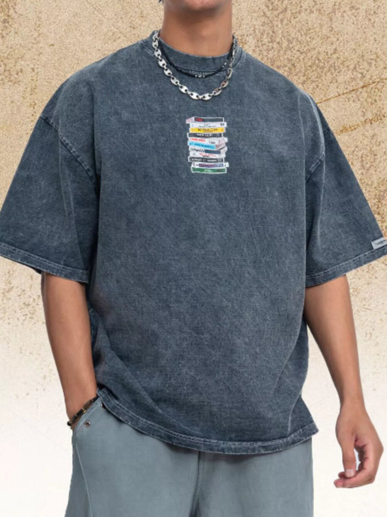 Men's Vintage Washed Cassette Tape Graphic T-Shirt