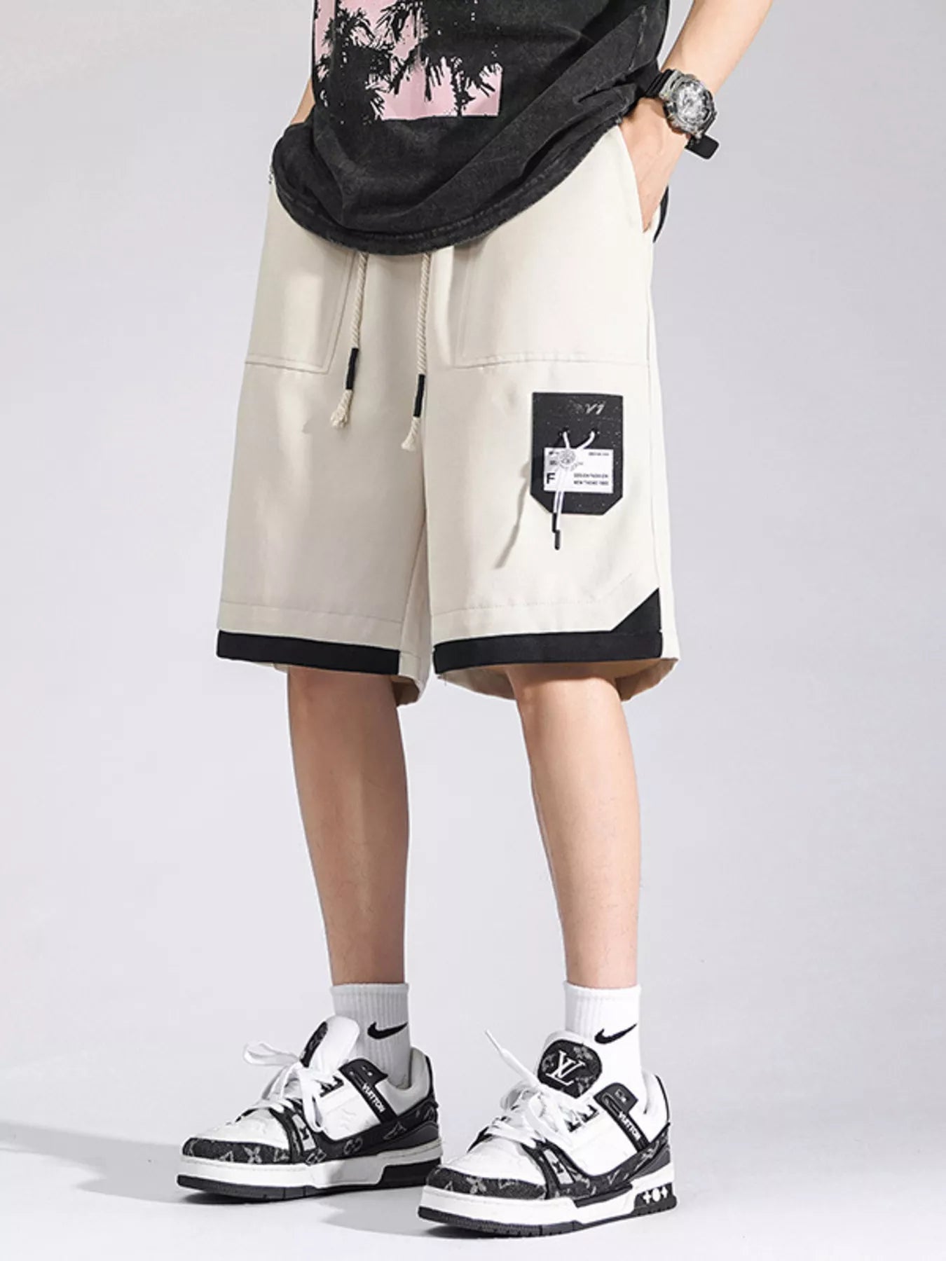 Men's Plus Size Drawstring Casual Cargo Shorts