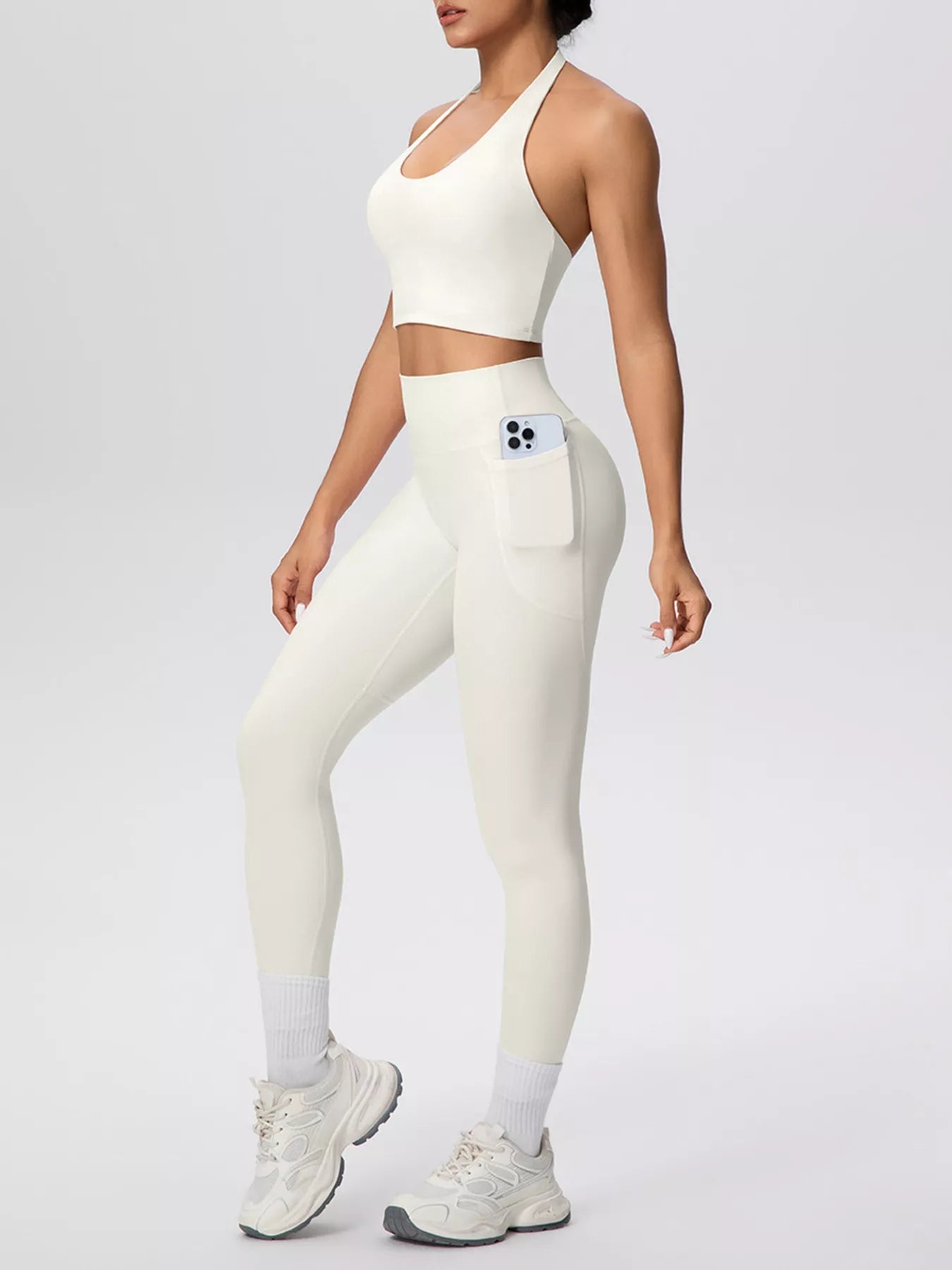 Halter Neck Crop Top and High-Waisted Leggings Active Set