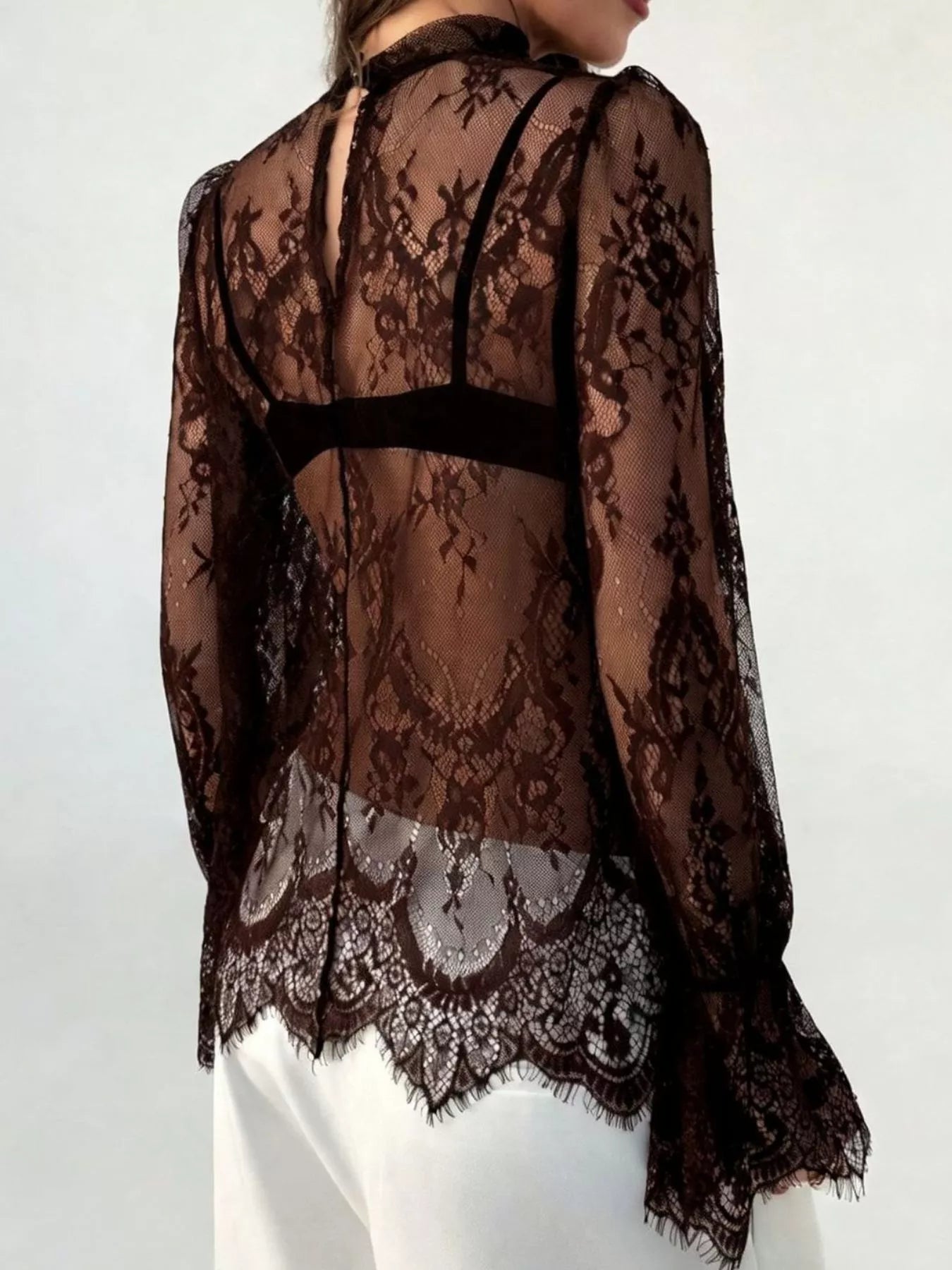 Lace Flounce Sleeve Top