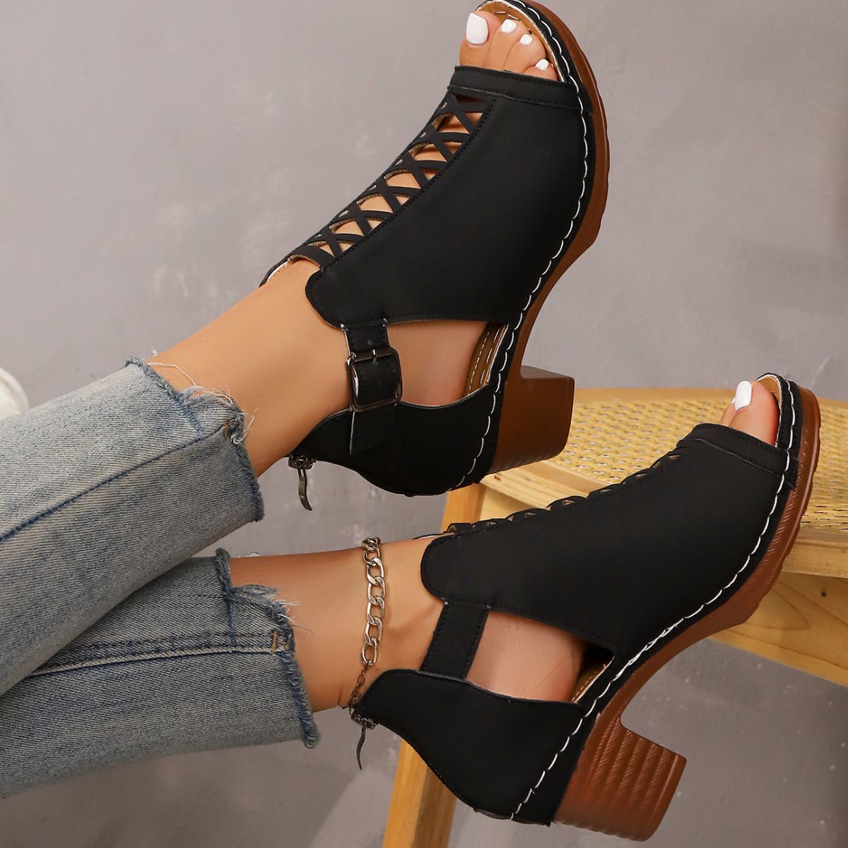 Open Toe Block Heels Sandals