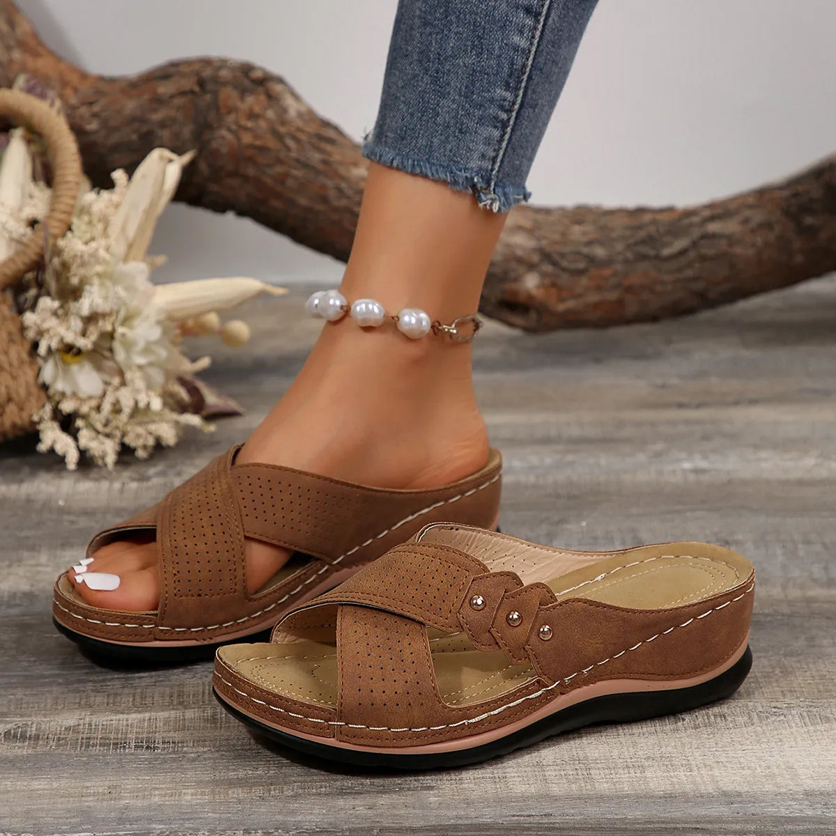 Crisscross Open Toe Wedge Sandals