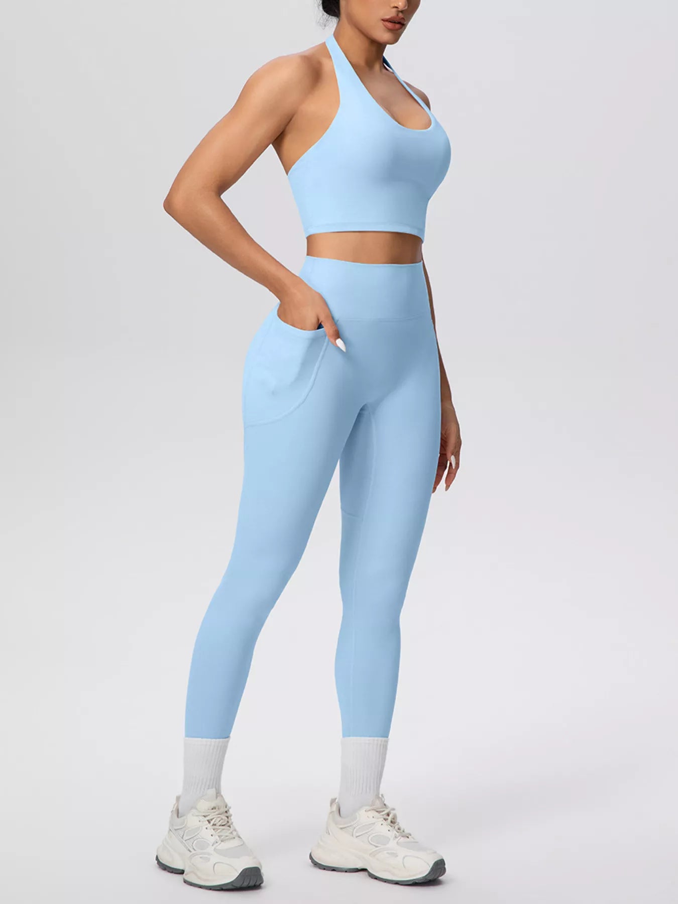 Halter Neck Crop Top and High-Waisted Leggings Active Set