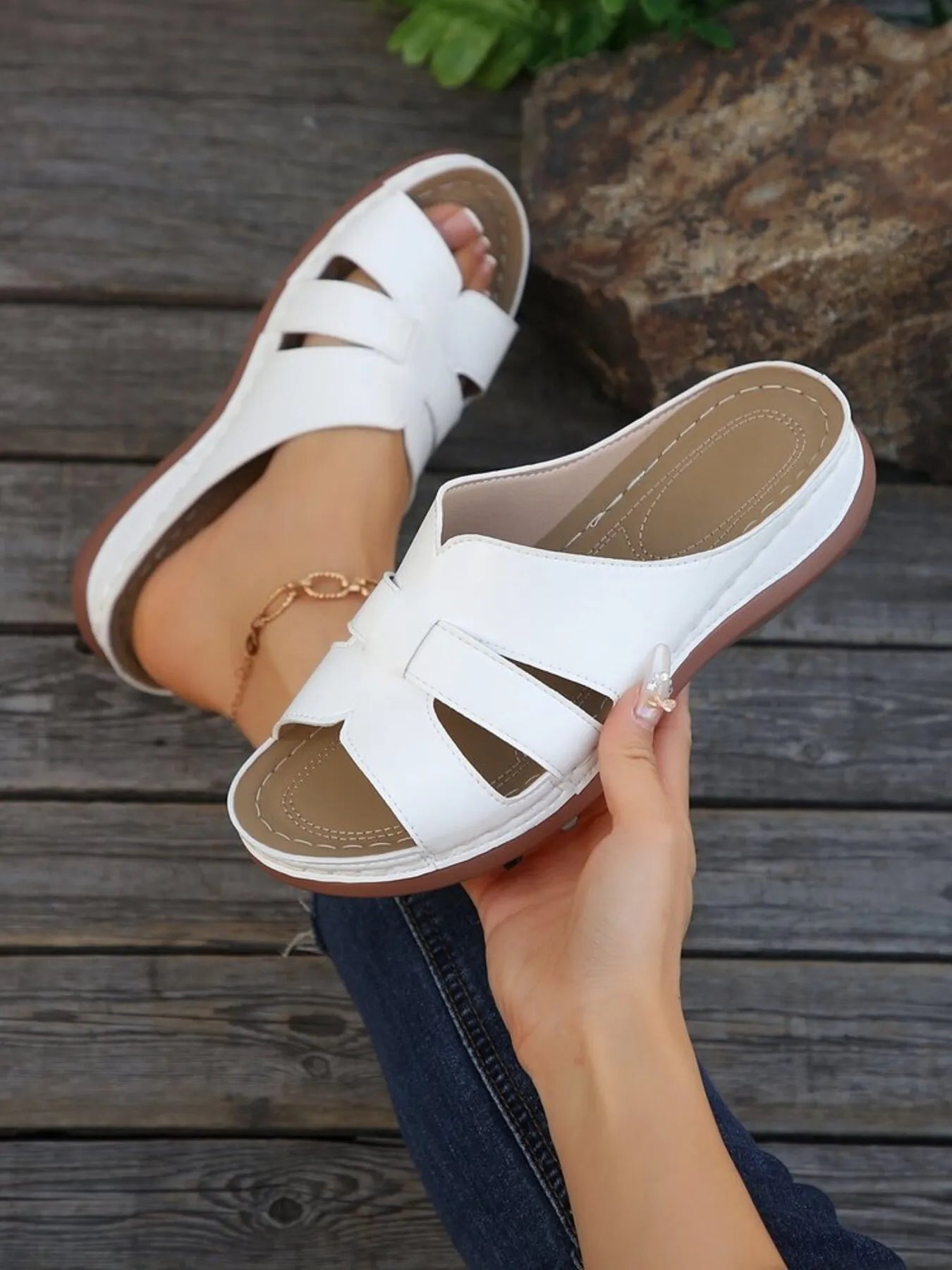 Cutout Leather Open Toe Sandals