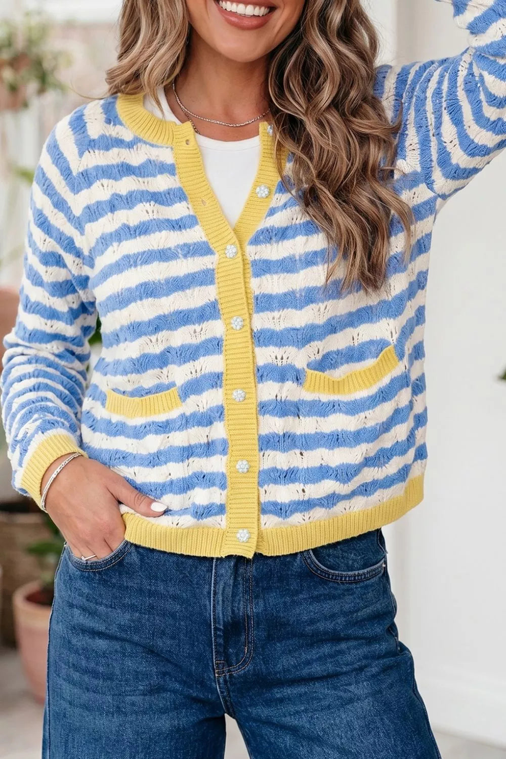 Striped Knit Button Up Cardigan