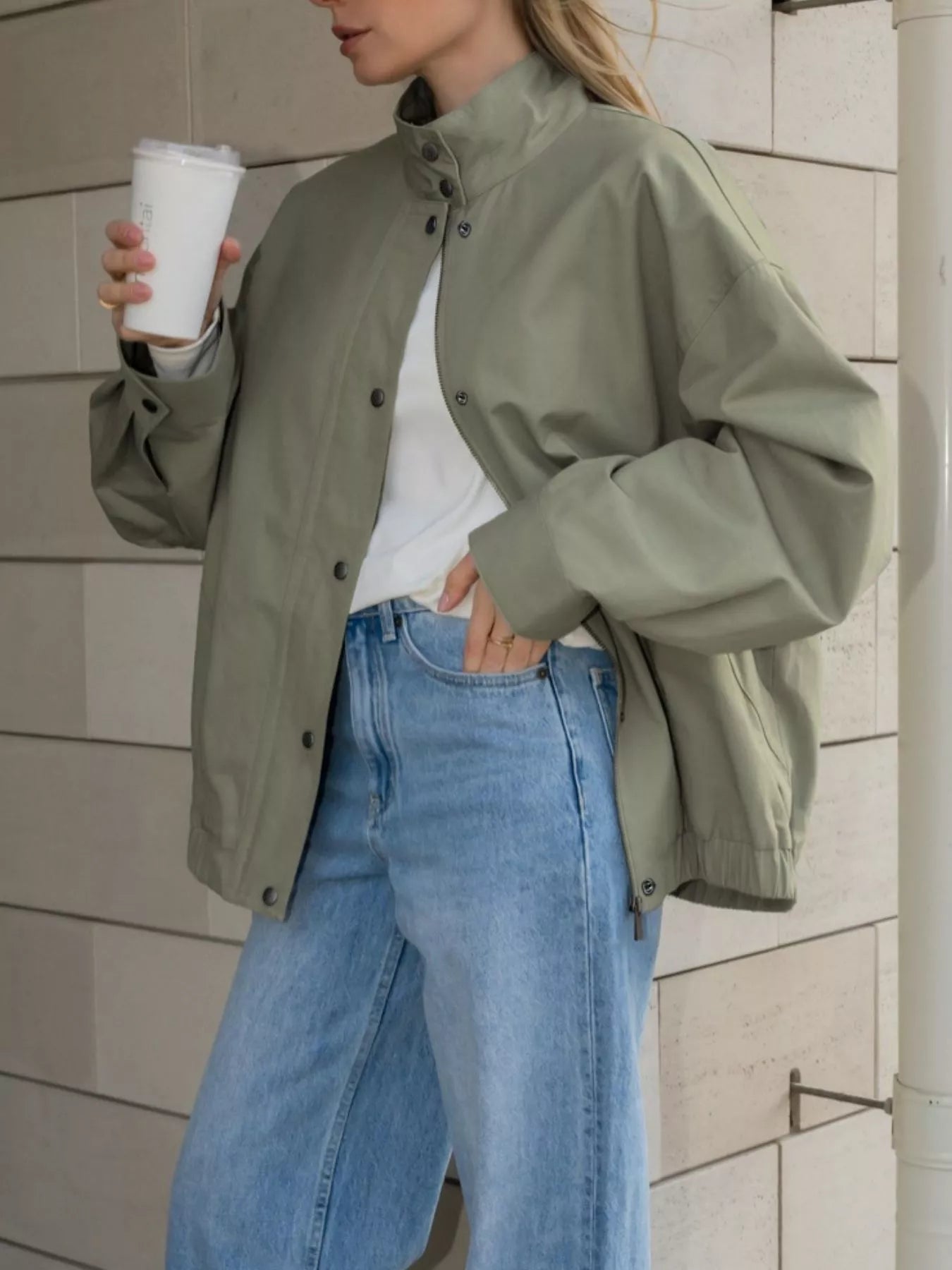 Snap Down Dropped Shoulder Jacket