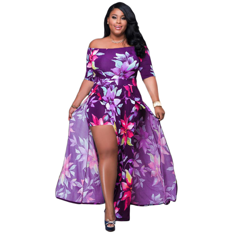 Large Size Digital Printing One-piece Split Dress