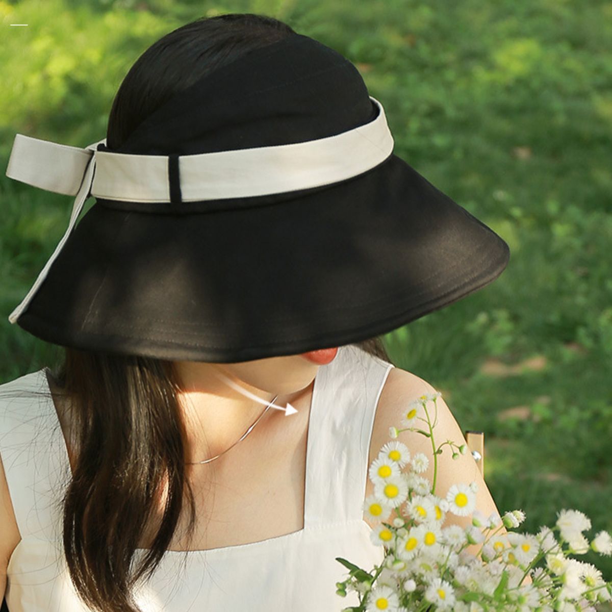 Wide Brim Sun Visor Hat with Ribbon