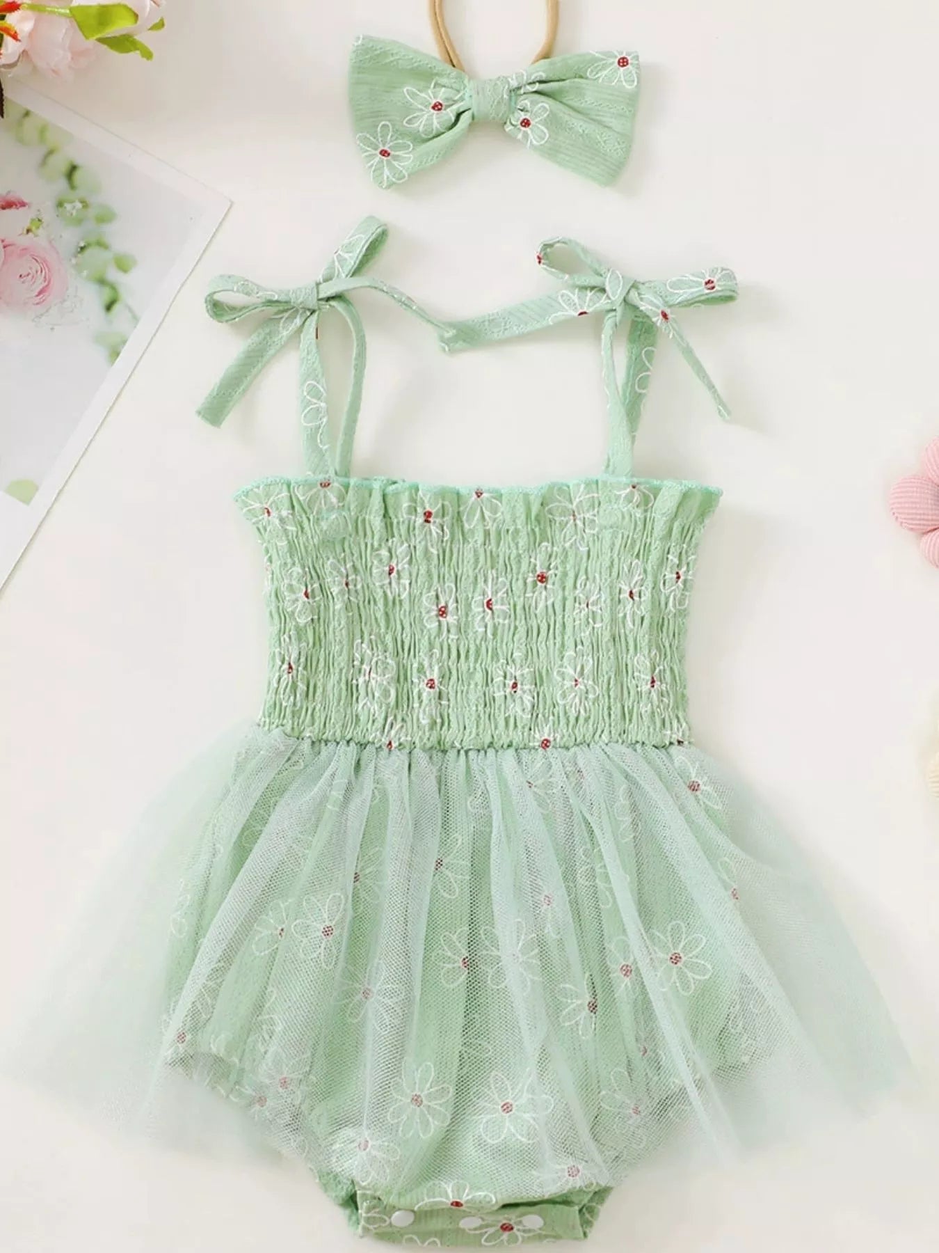 Children's Smocked Bodice Tulle Dress with Headband
