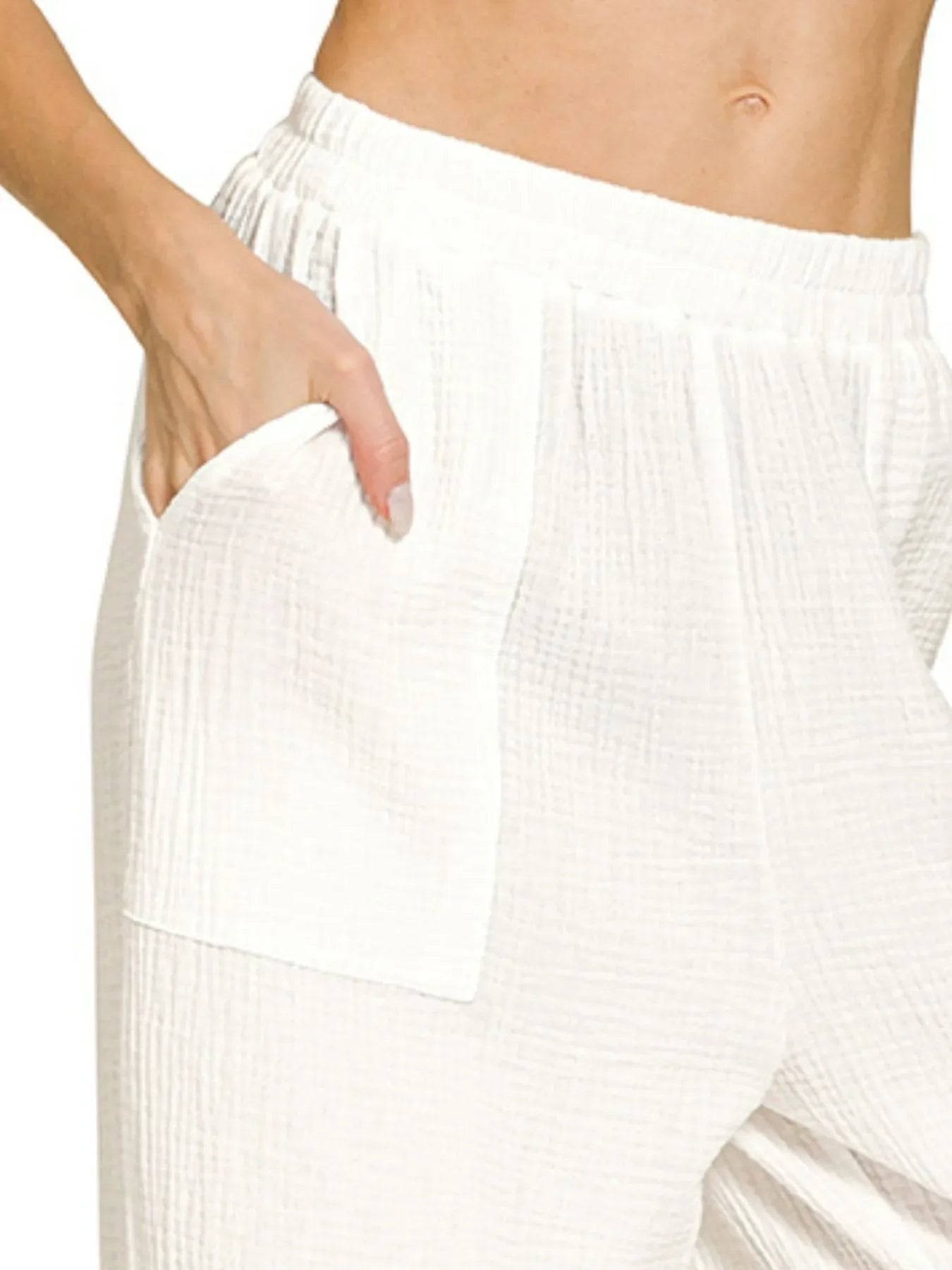 Zenana Double Gauze Elastic Band Pants