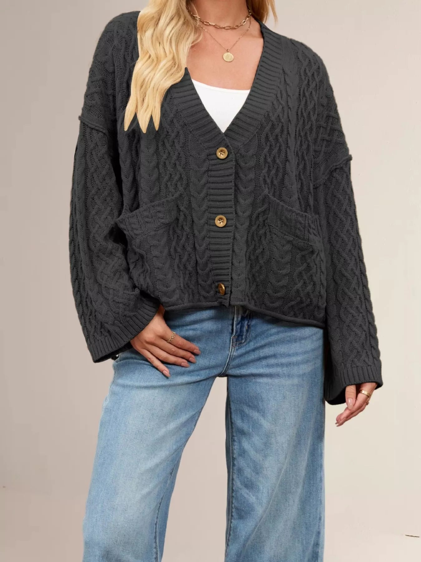 Cozy Cable Knit Cardigan with Pockets