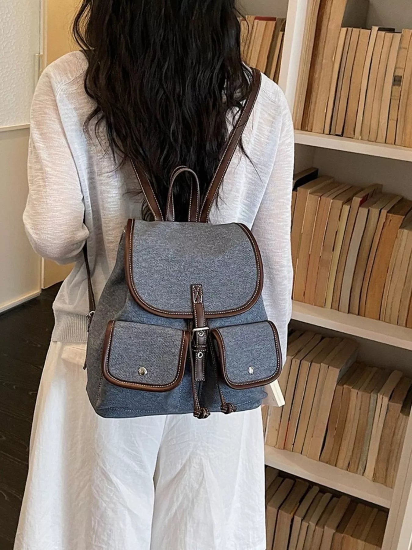 Casual Denim Flap Backpack Bag