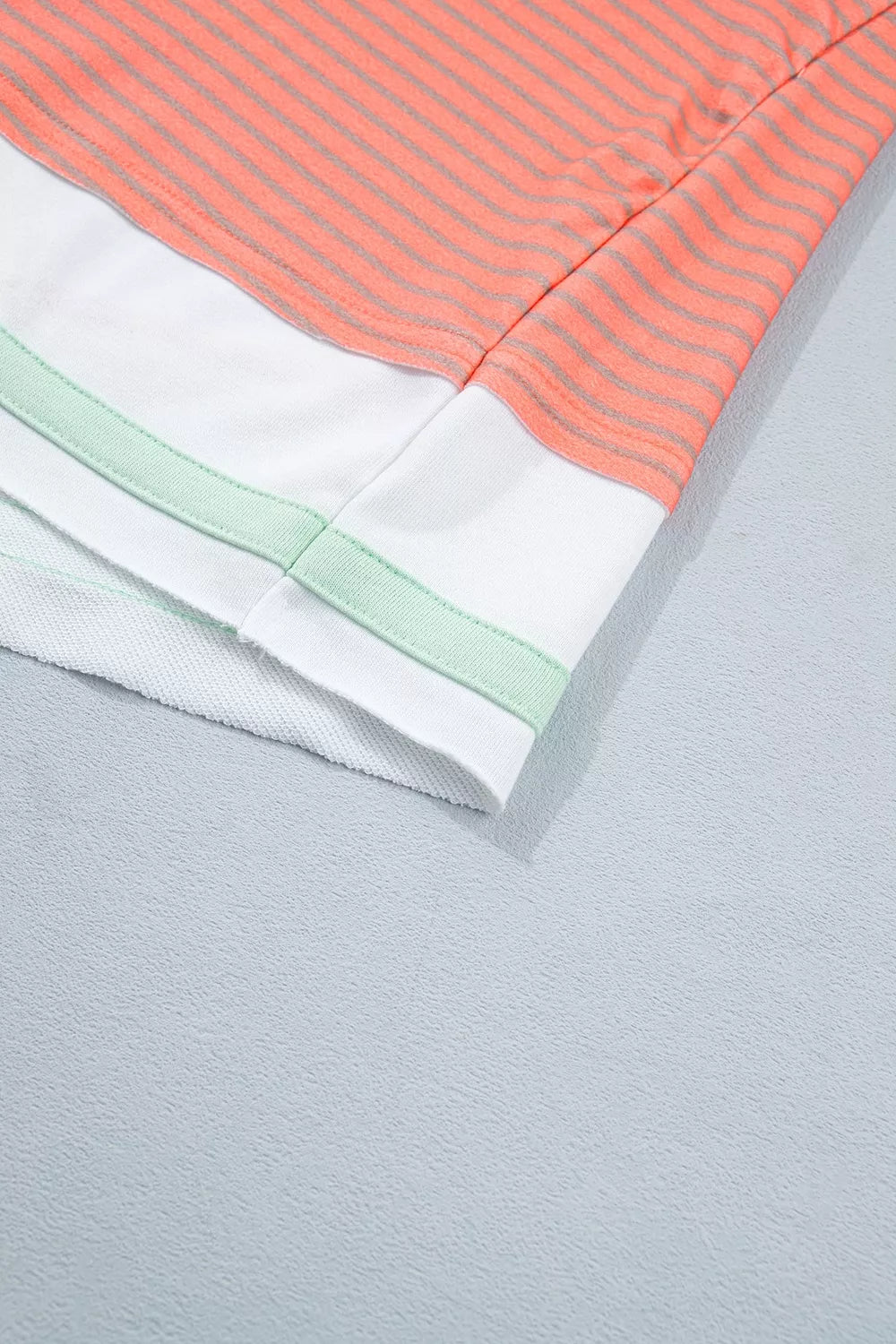 Stripe Colorblock Detail Raw Seam Long Sleeve Tunic Top