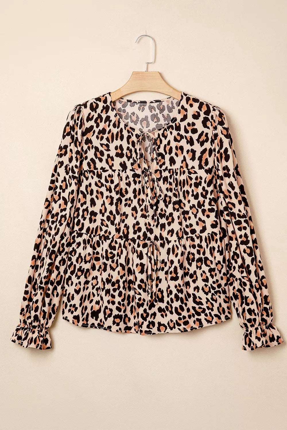 Leopard Print Tie-Neck Blouse