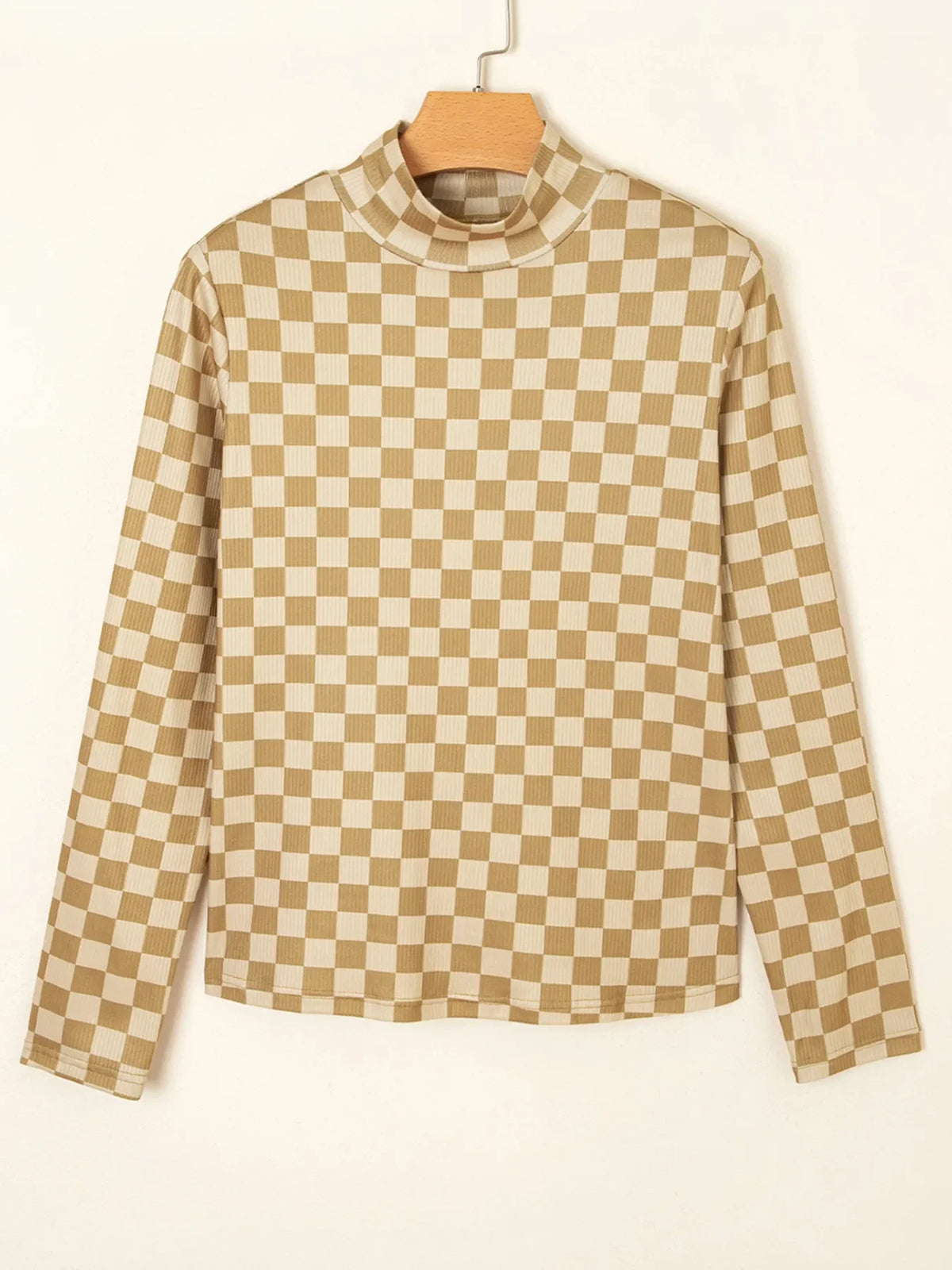 Check Pattern Turtleneck Slim Long Sleeve Tee