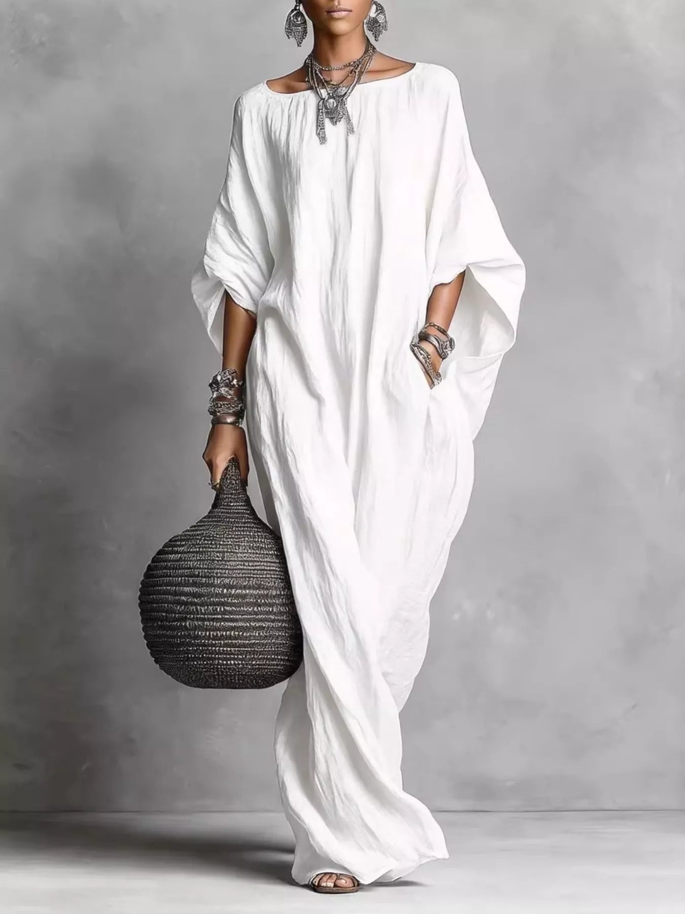 Loose Fit Boat Neck Maxi Dress