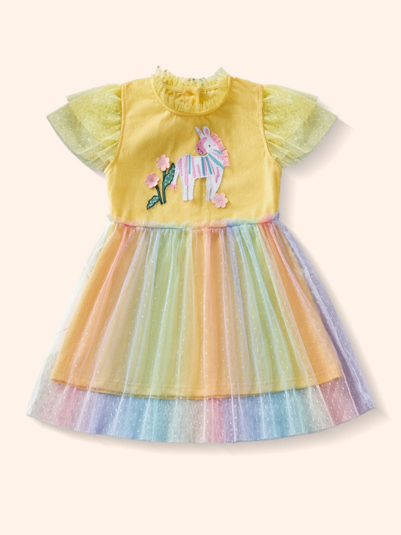 Children's Unicorn Applique Rainbow Tulle Dress