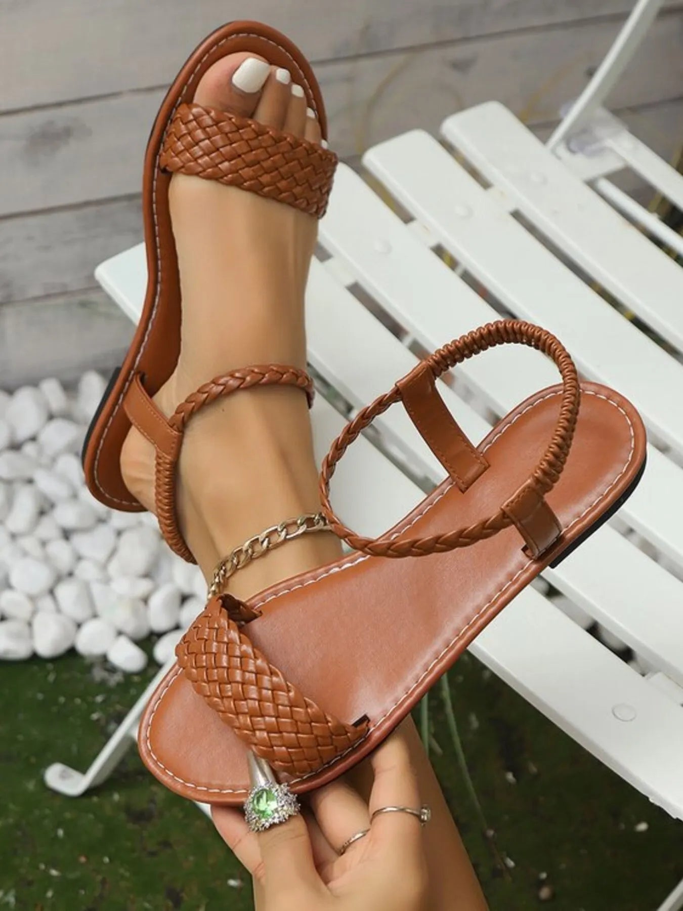 Open Toe Braided Strap Sandals