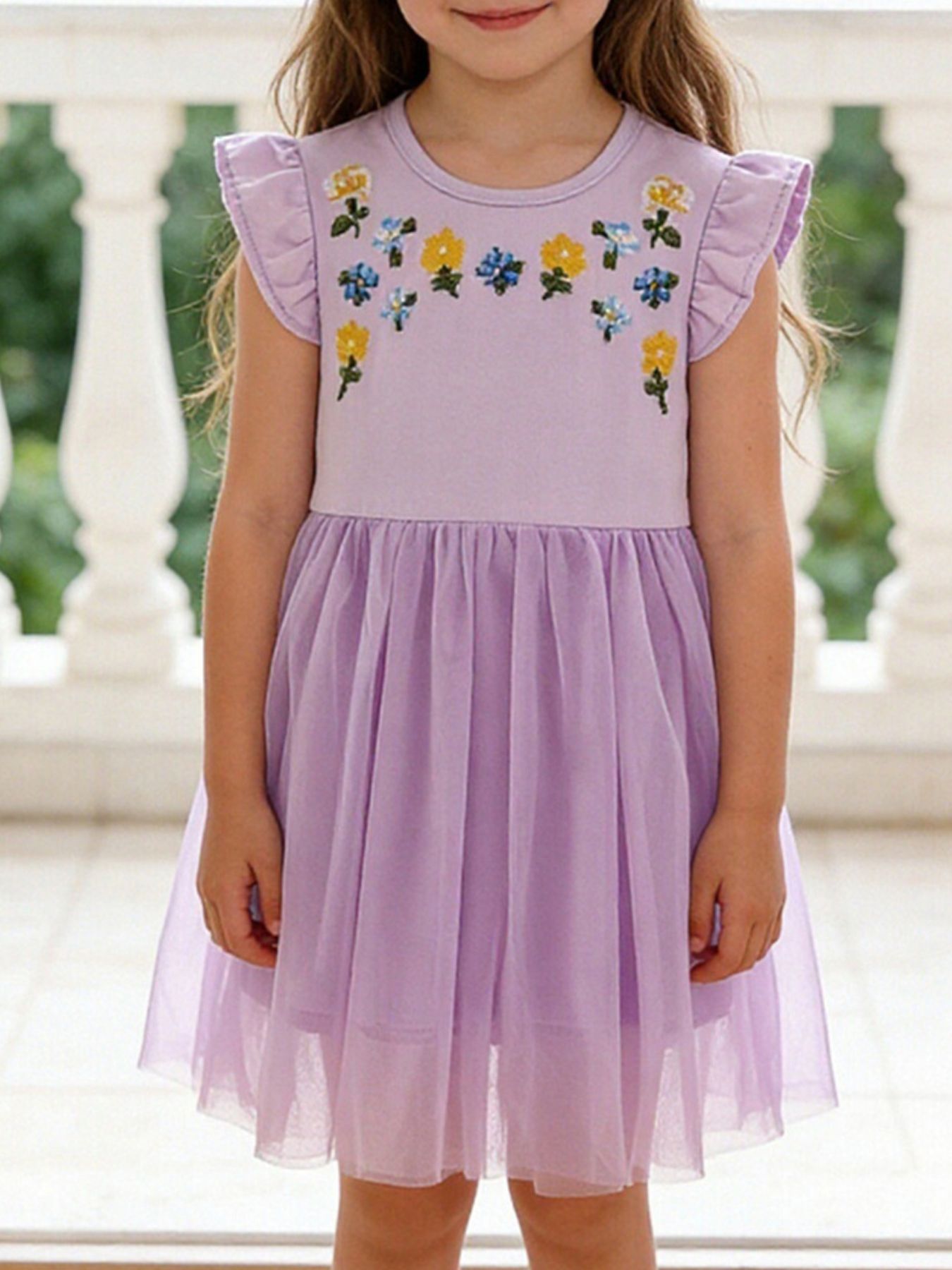 Children's Floral Embroidered Tulle Dress