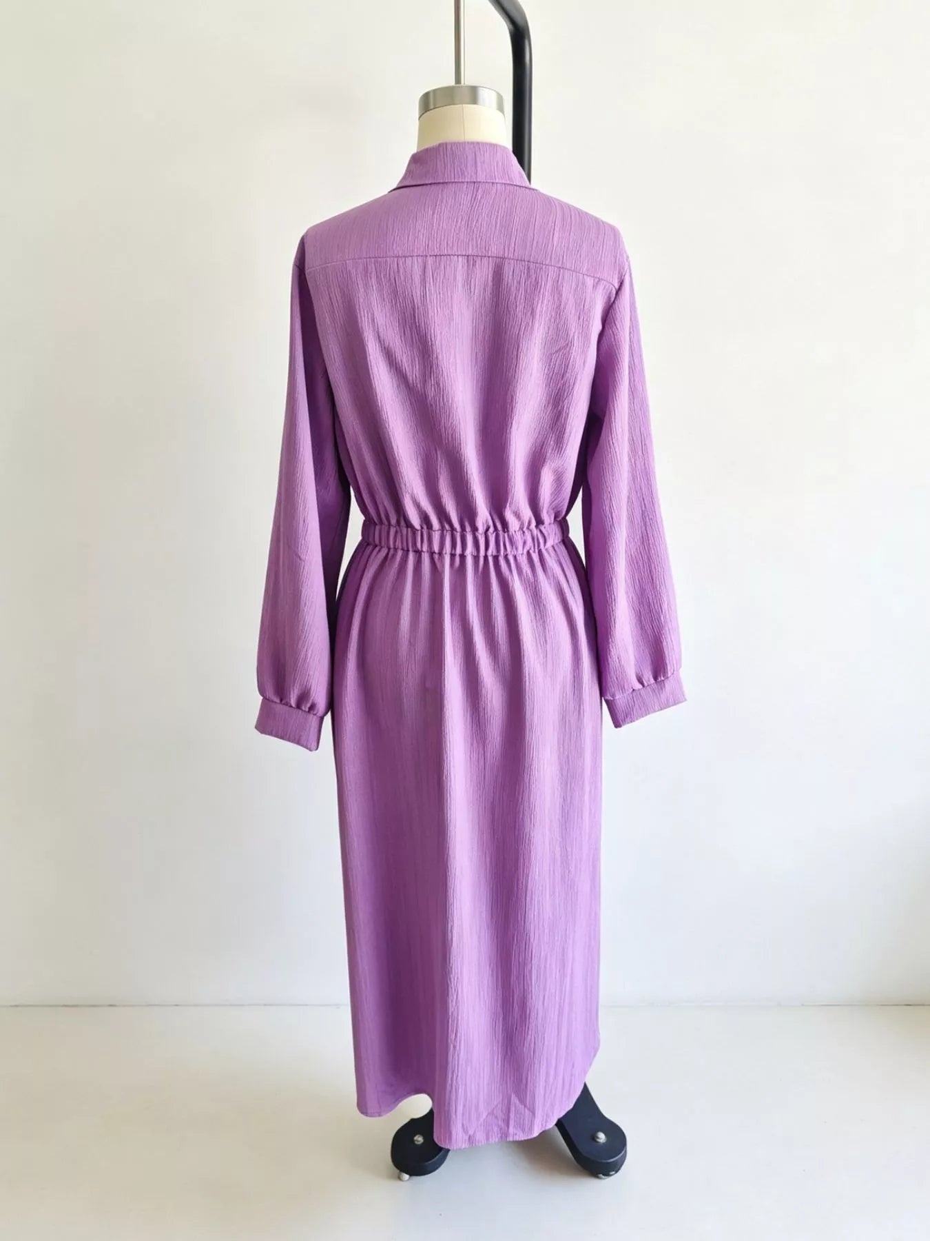 Full Size Textured Button Front Long Sleeve Maxi Dress Plus Size