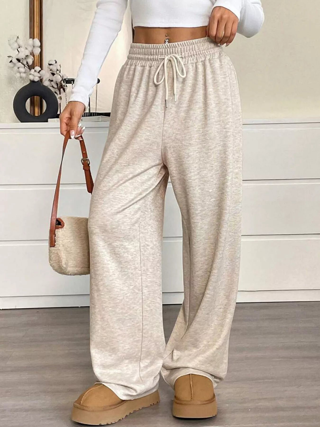 High-Waisted Wide-Leg Pants with Drawstring