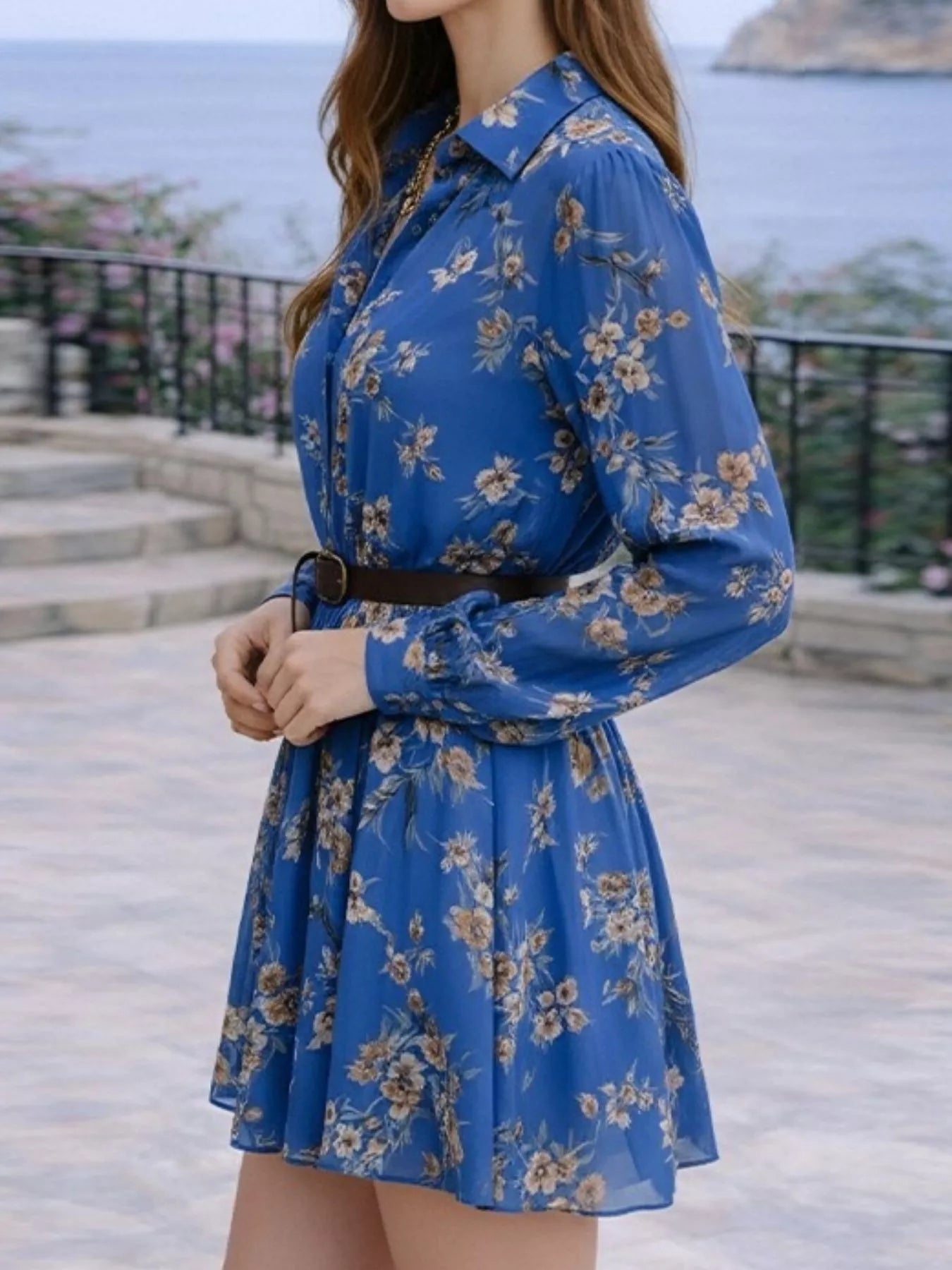 Full Size Floral Print Long Sleeve Shirt Dress Plus Size
