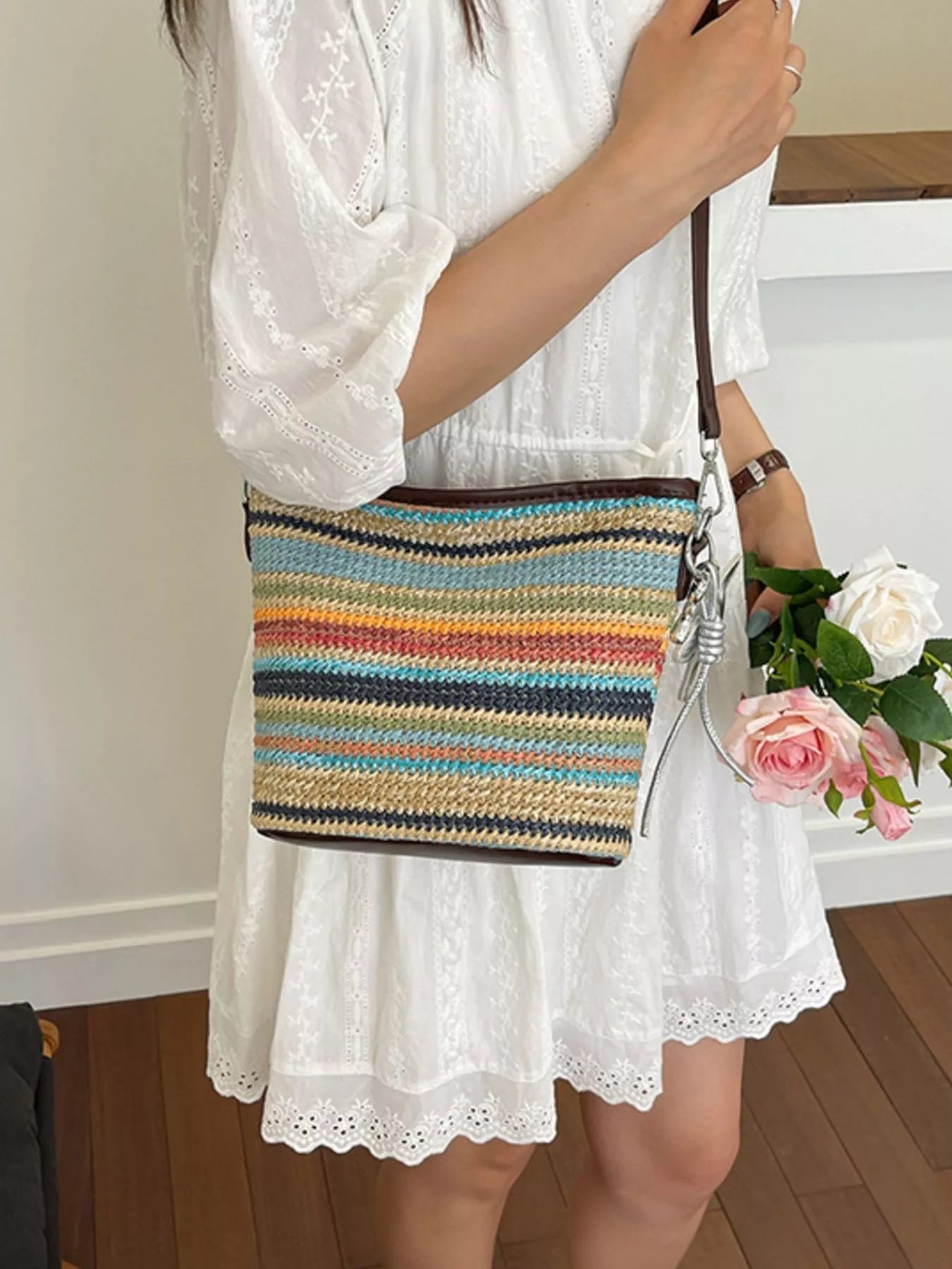 Striped Woven Crossbody Bag
