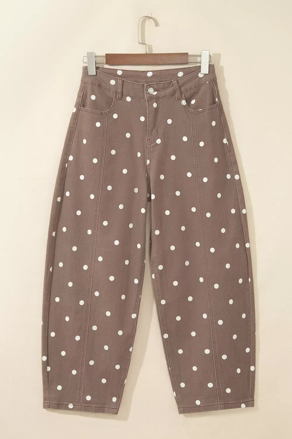 Tailored Seam Polka Dot Print Barrel Casual Jeans