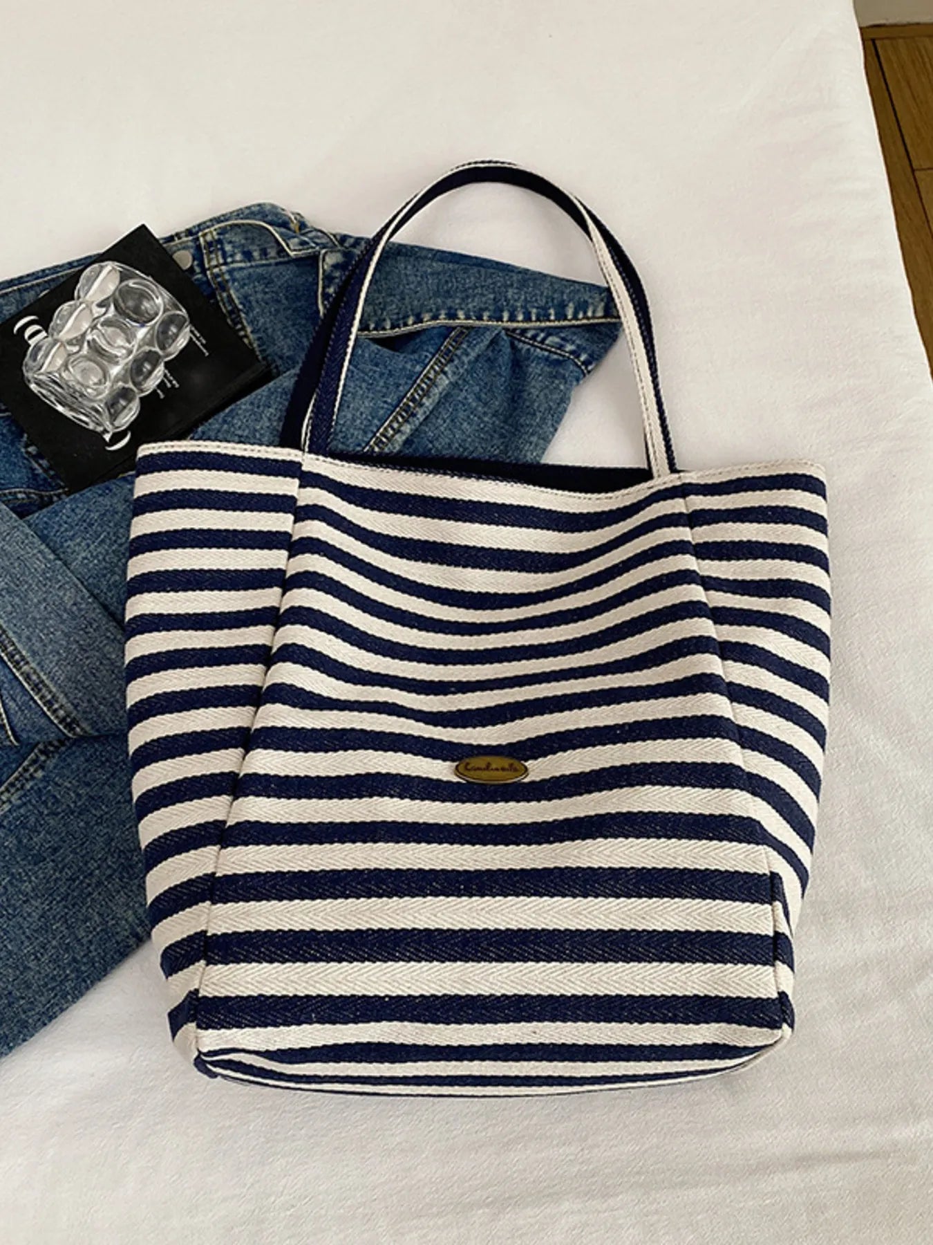 Striped Canvas Tote Bag