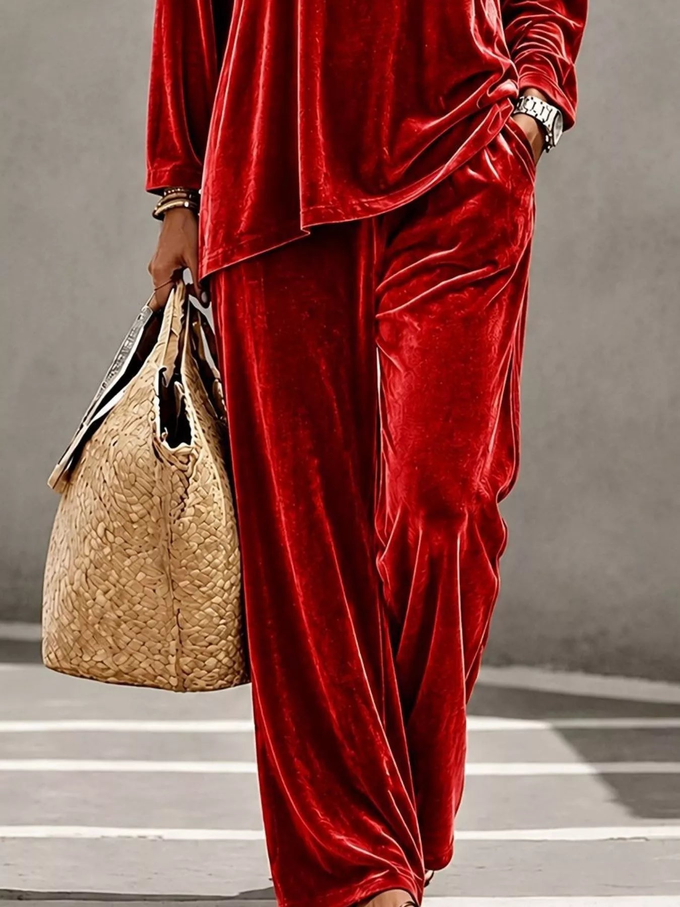 Full Size Velvet Long Sleeve Top and Pants Set Plus Size