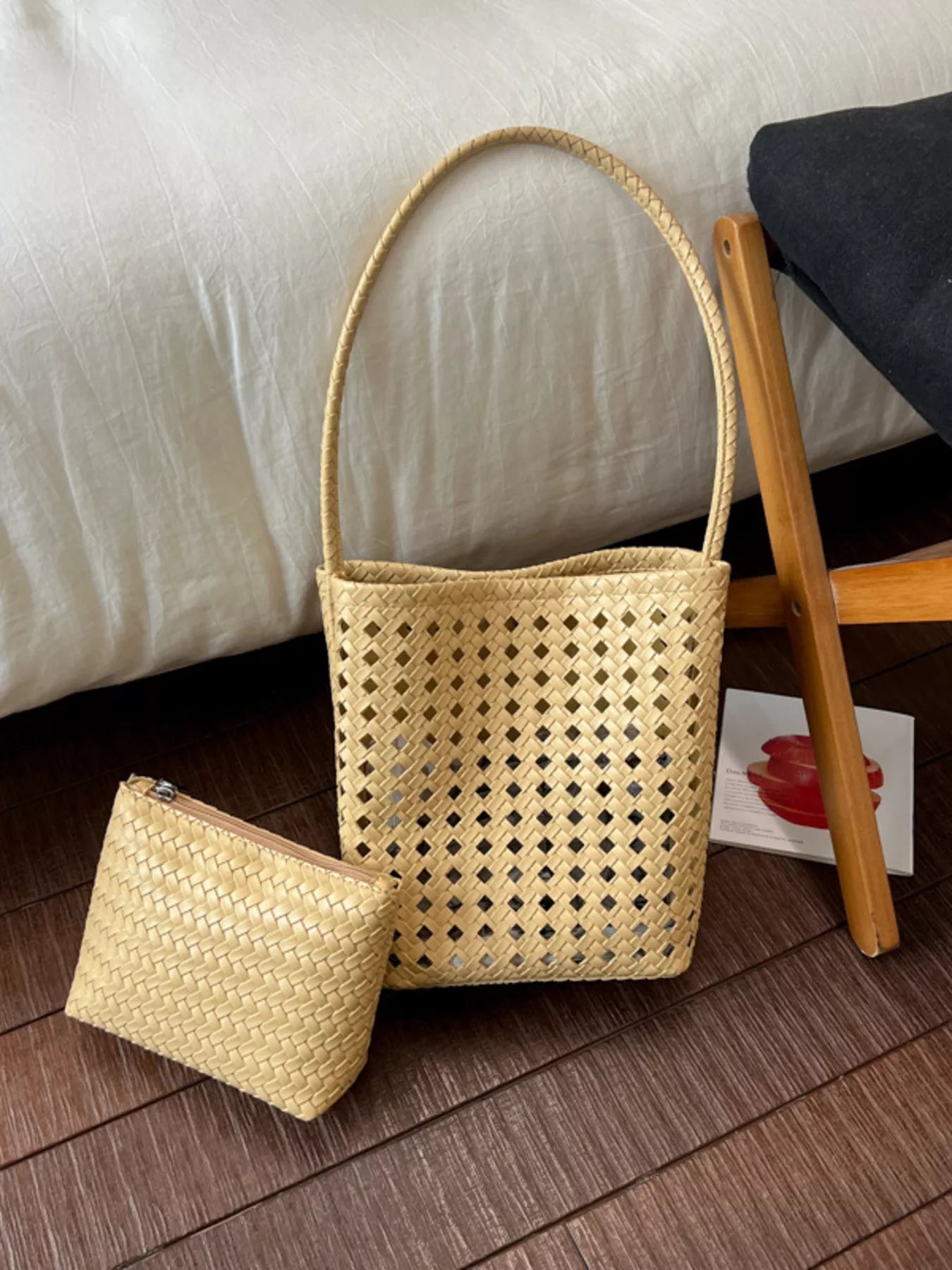 Woven Leather Handbag with Matching Pouch
