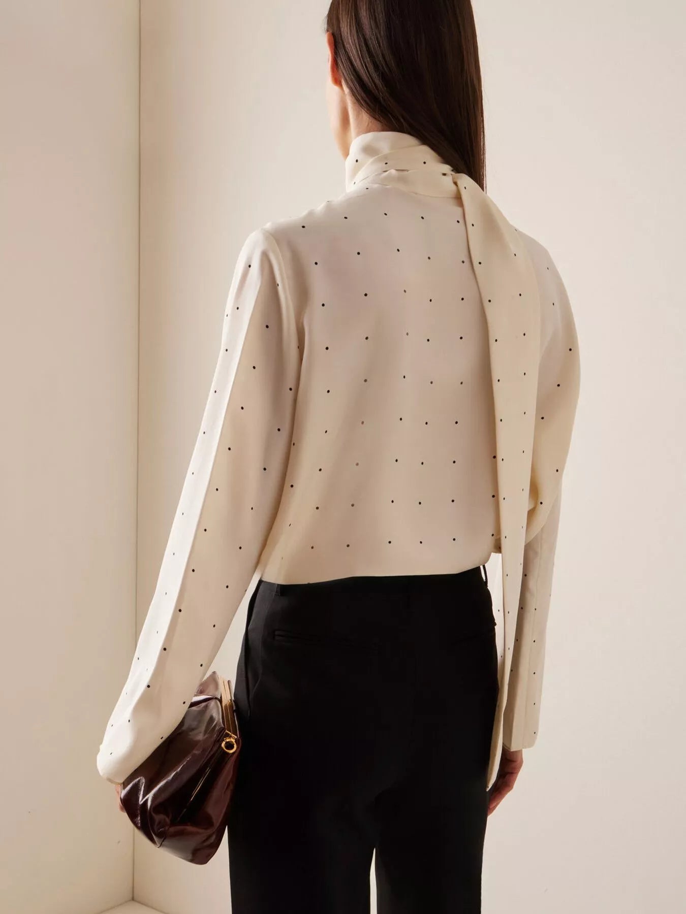 Polka Dot Silk Blouse with Scarf Neck Tie