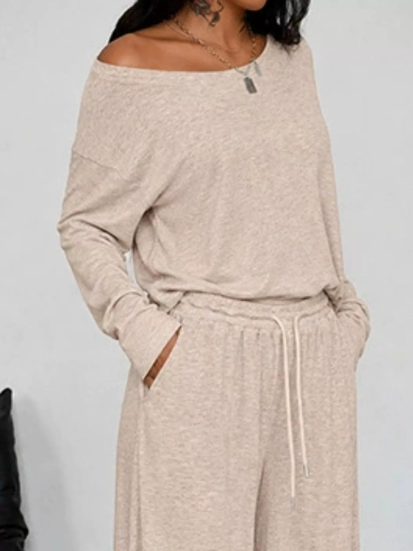 Full Size Comfortable Loose Fit One-Shoulder T-Shirt and Pants Set Plus Size
