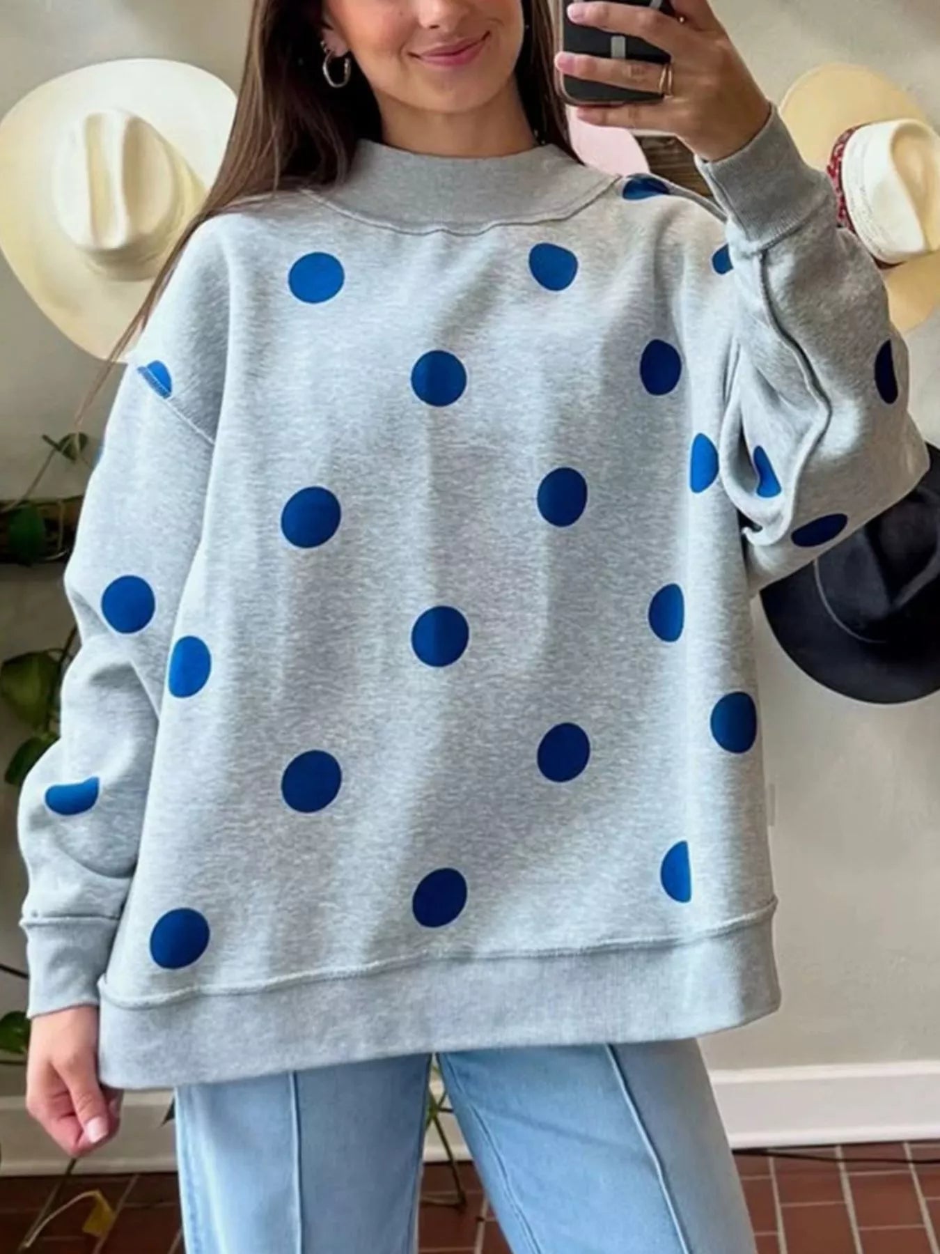 Oversized Polka Dot Crewneck Sweatshirt