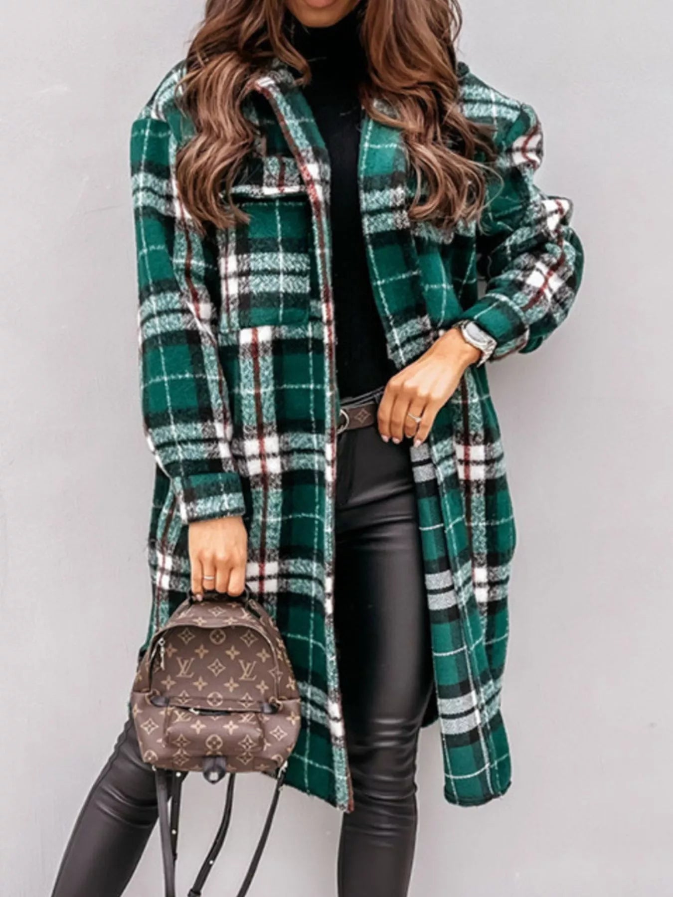 Longline Plaid Button Up Coat