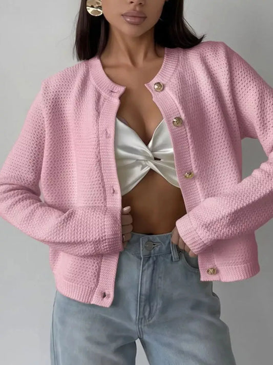 Button Up Texture Knit Cardigan