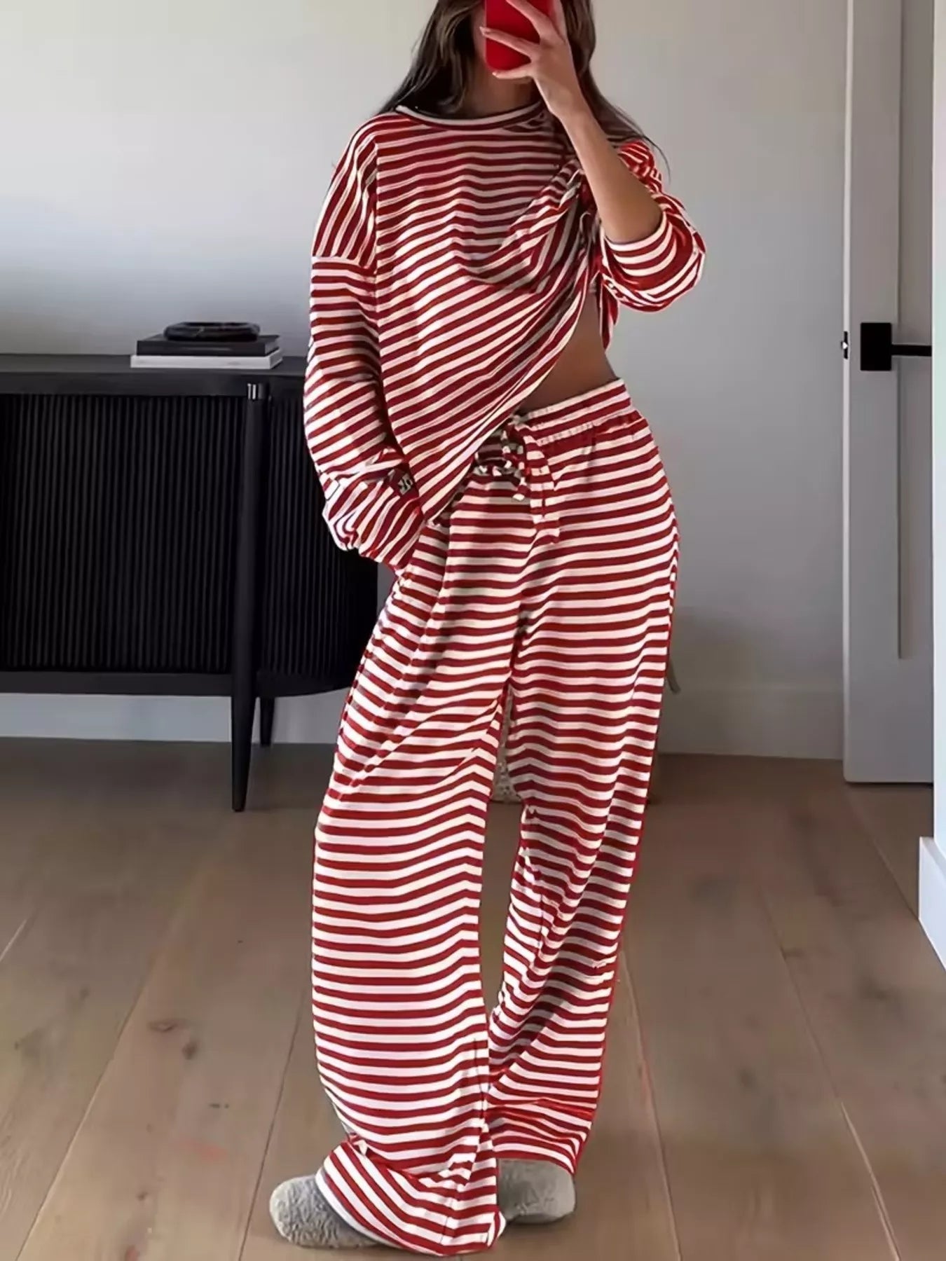 Striped Dropped Shoulder Top and Pants Set