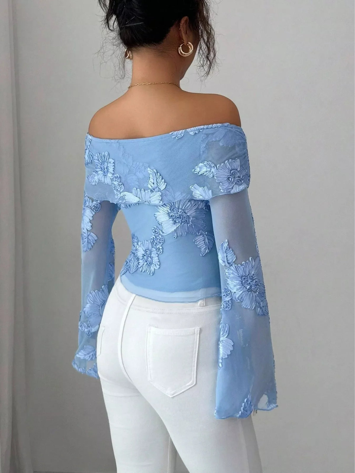 Floral Off-Shoulder Mesh Blouse