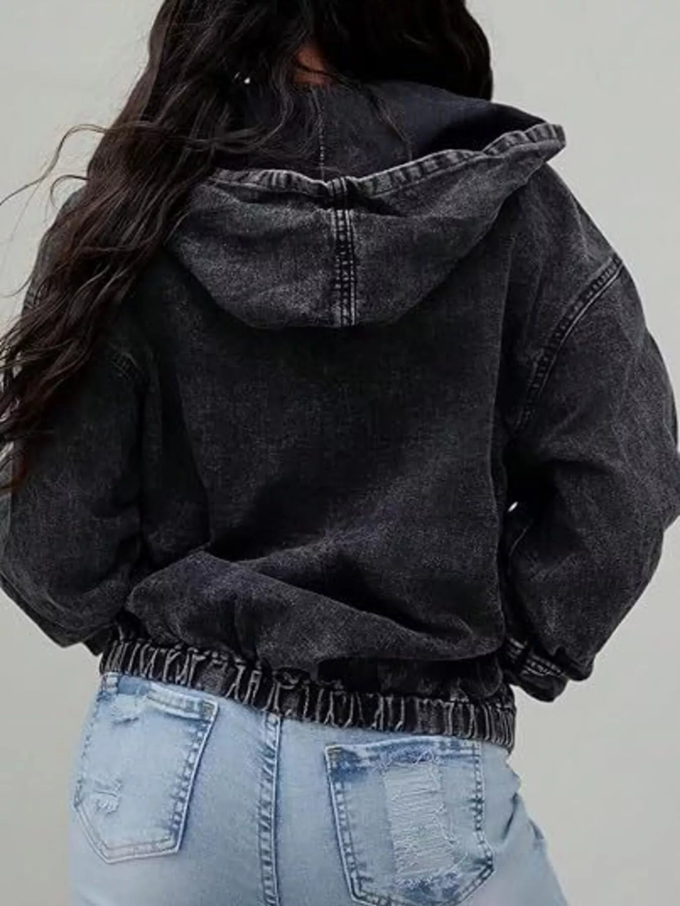 Vintage Washed Zip Up Hooded Denim Jacket